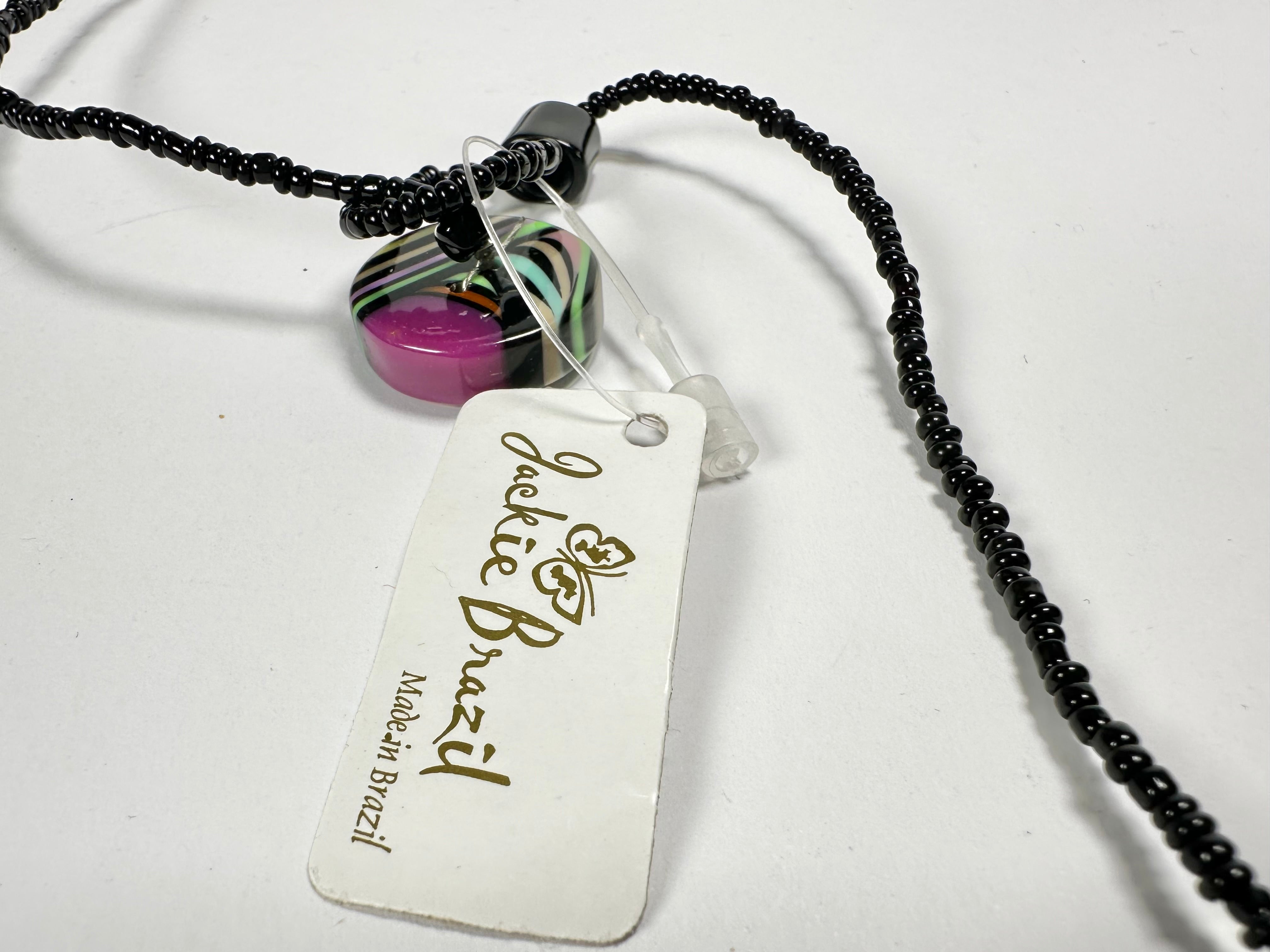 Jackie Brazil "Aida" Purple Swirls Discs With Beads Long Resin Necklace ( N3150 )