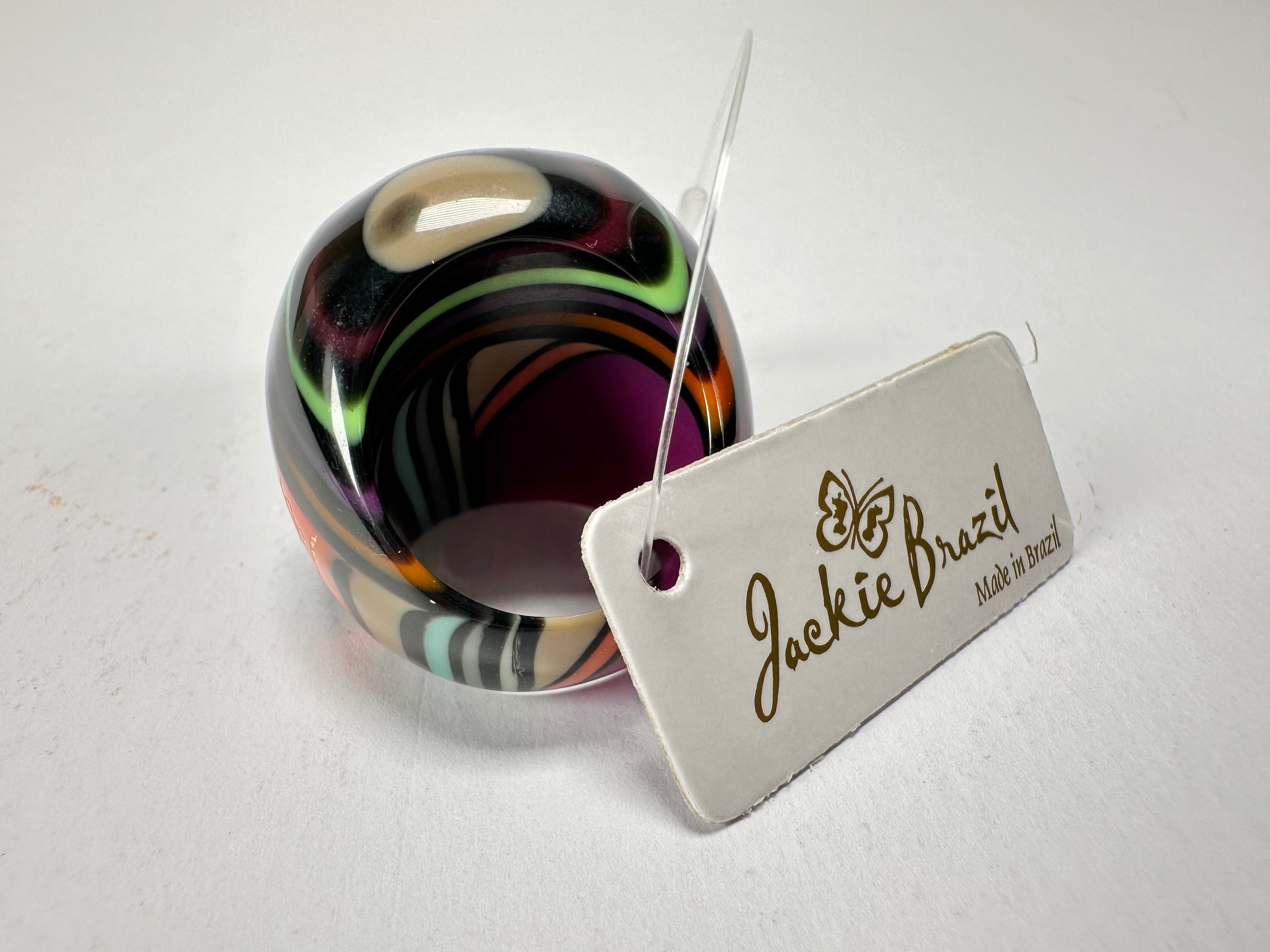 Jackie Brazil "Berlin" Swirls Purple Large Round Resin Ring ( R3195 ) Size UK P / USA 7.5