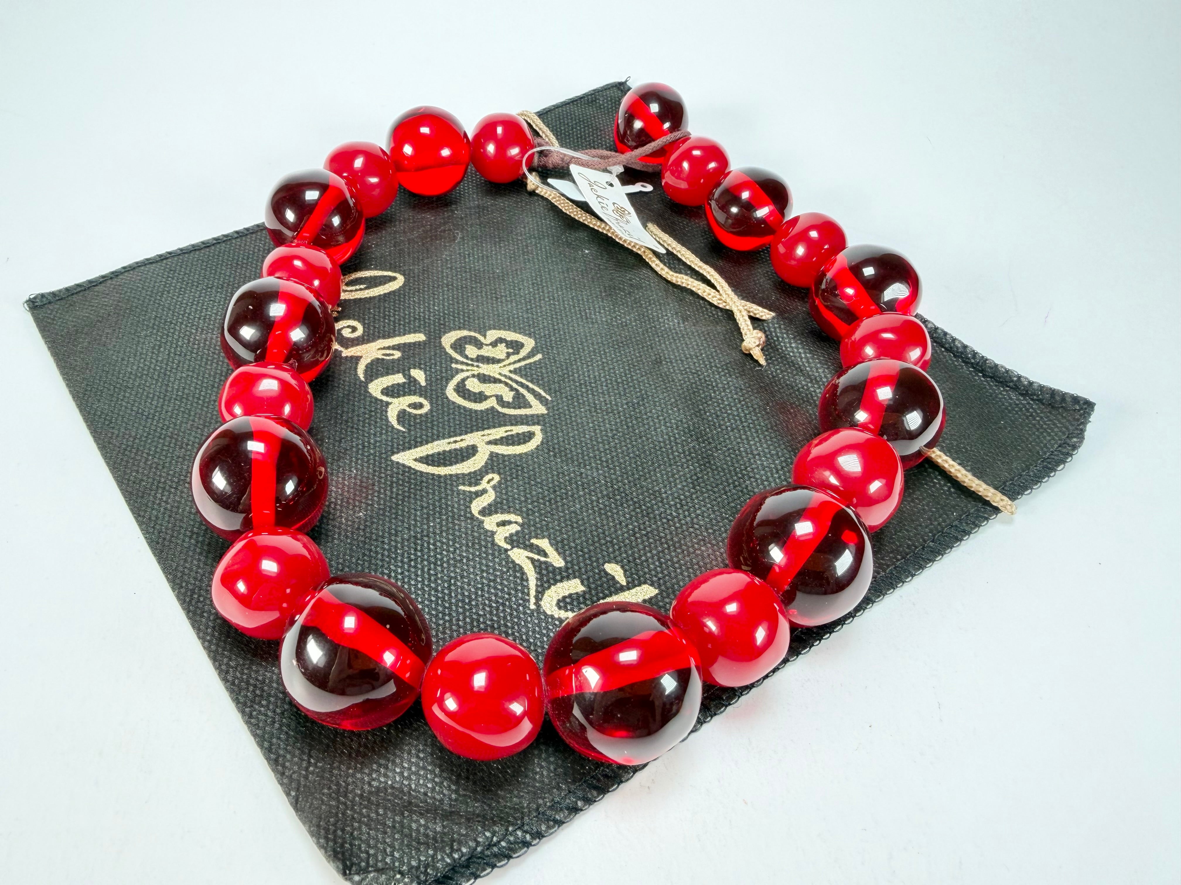Jackie Brazil "Large Spheres" Red Mix Short Abstract Necklace 50cm ( N2692 )
