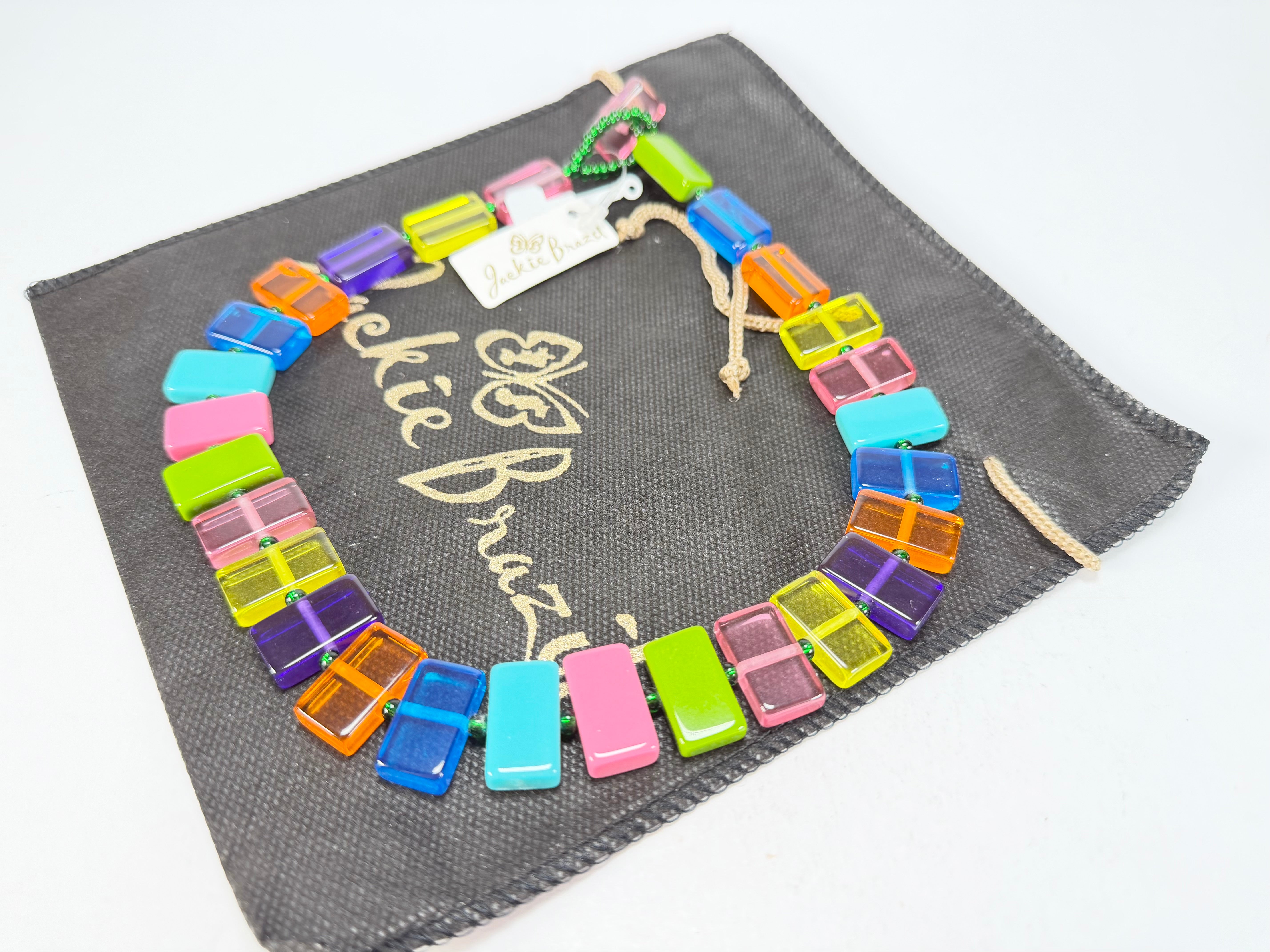 Jackie Brazil "Romeo" Transparent Summer Mix Linked Rectangle Beads Necklace ( N0034 )