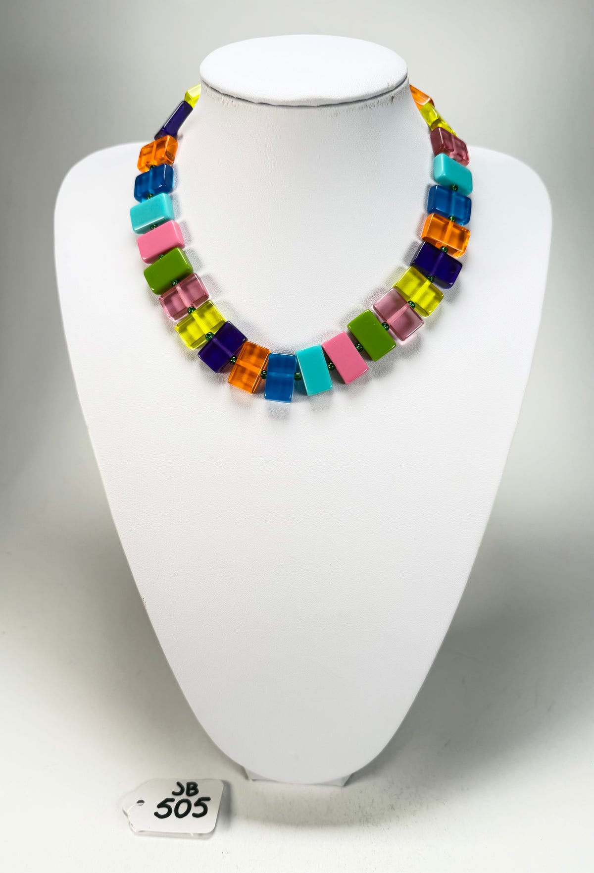Jackie Brazil "Romeo" Transparent Summer Mix Linked Rectangle Beads Necklace ( N0034 )