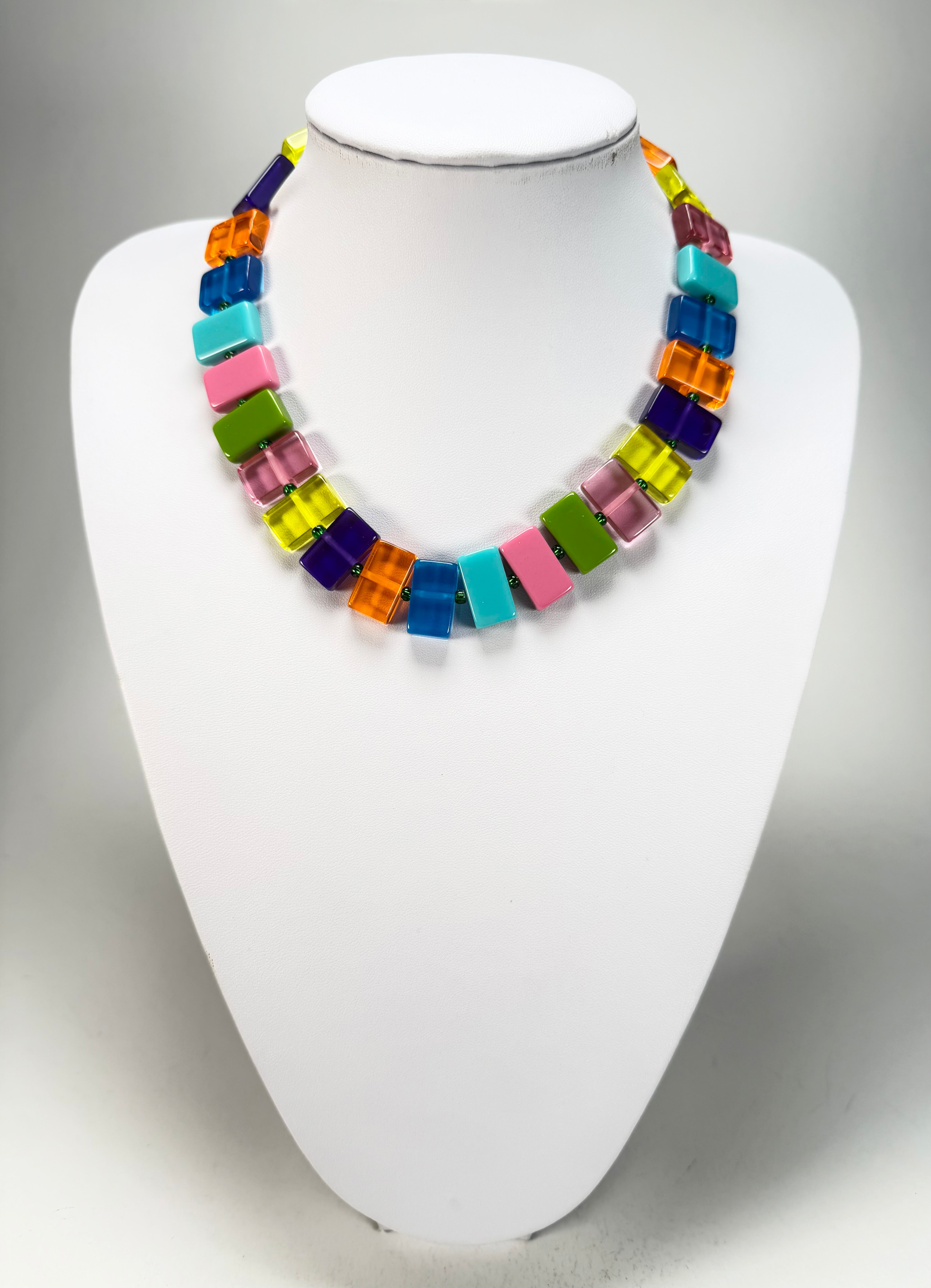 Jackie Brazil "Romeo" Transparent Summer Mix Linked Rectangle Beads Necklace ( N0034 )