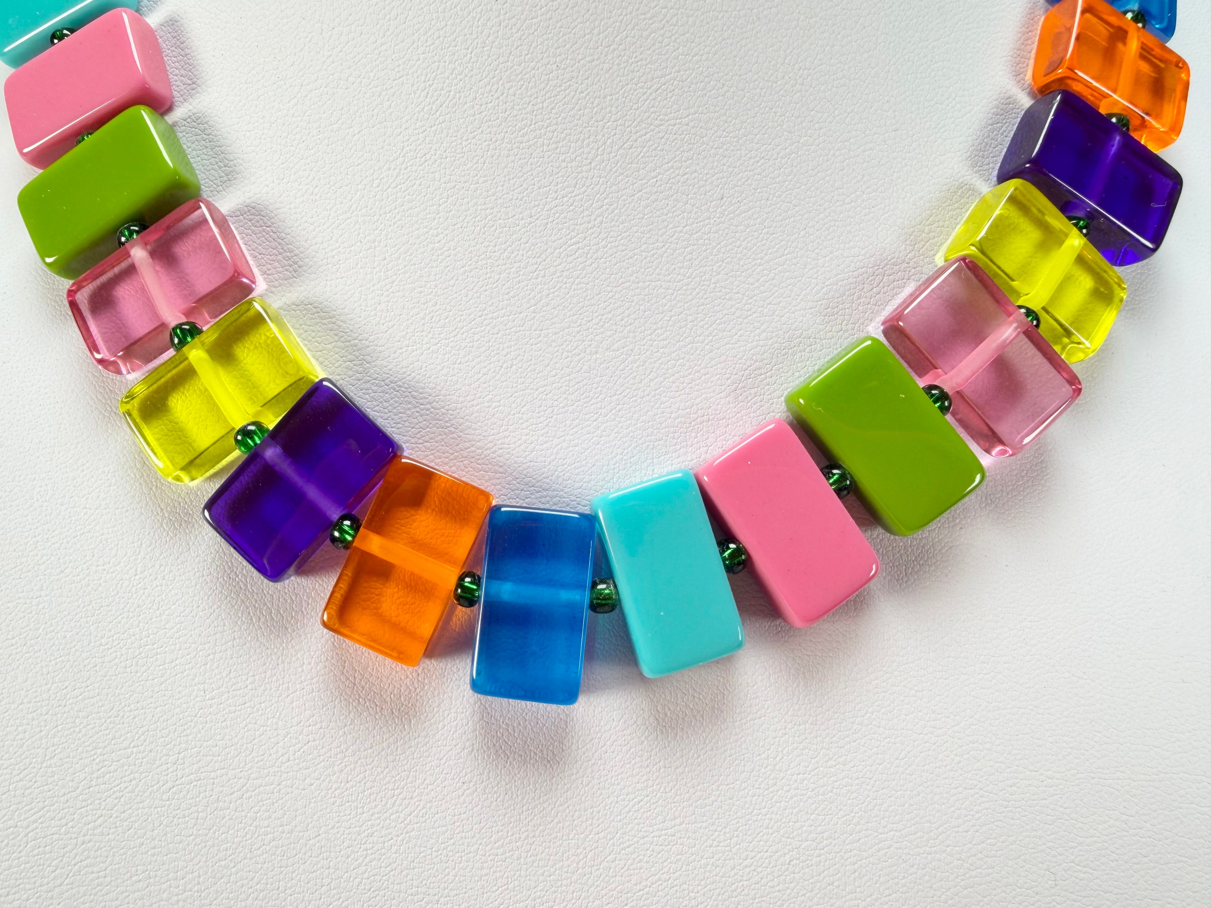 Jackie Brazil "Romeo" Transparent Summer Mix Linked Rectangle Beads Necklace ( N0034 )
