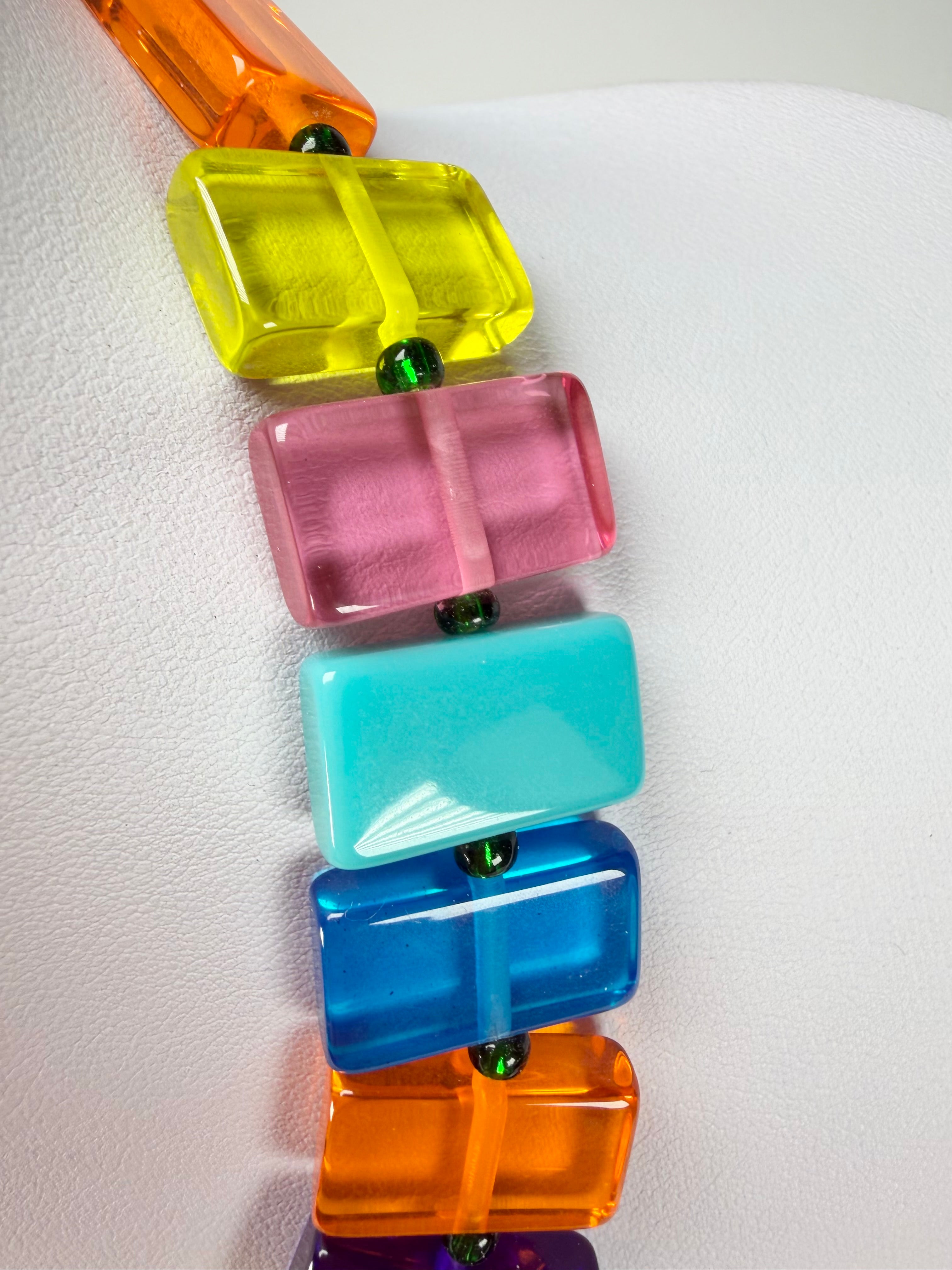 Jackie Brazil "Romeo" Transparent Summer Mix Linked Rectangle Beads Necklace ( N0034 )