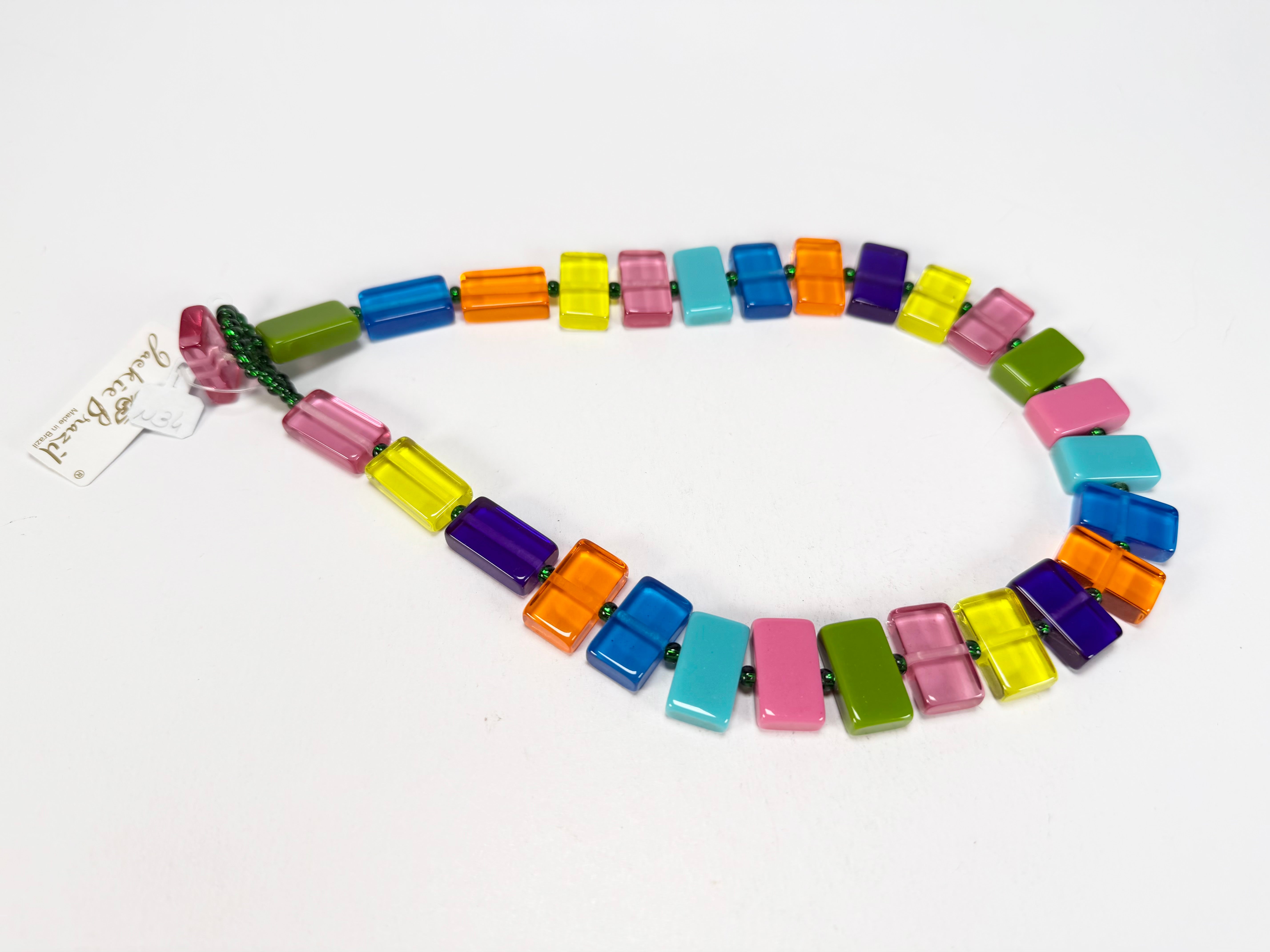 Jackie Brazil "Romeo" Transparent Summer Mix Linked Rectangle Beads Necklace ( N0034 )