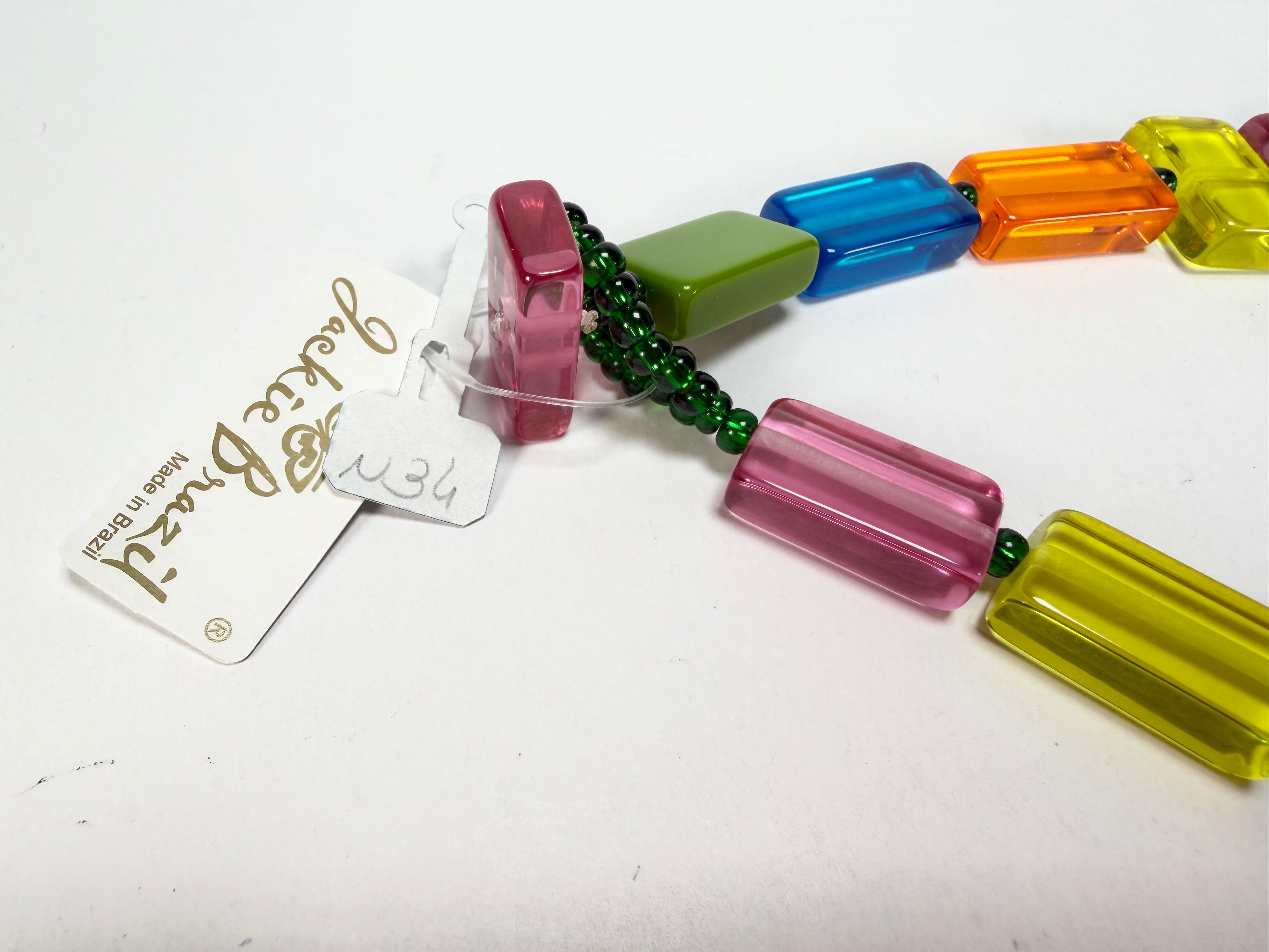 Jackie Brazil "Romeo" Transparent Summer Mix Linked Rectangle Beads Necklace ( N0034 )