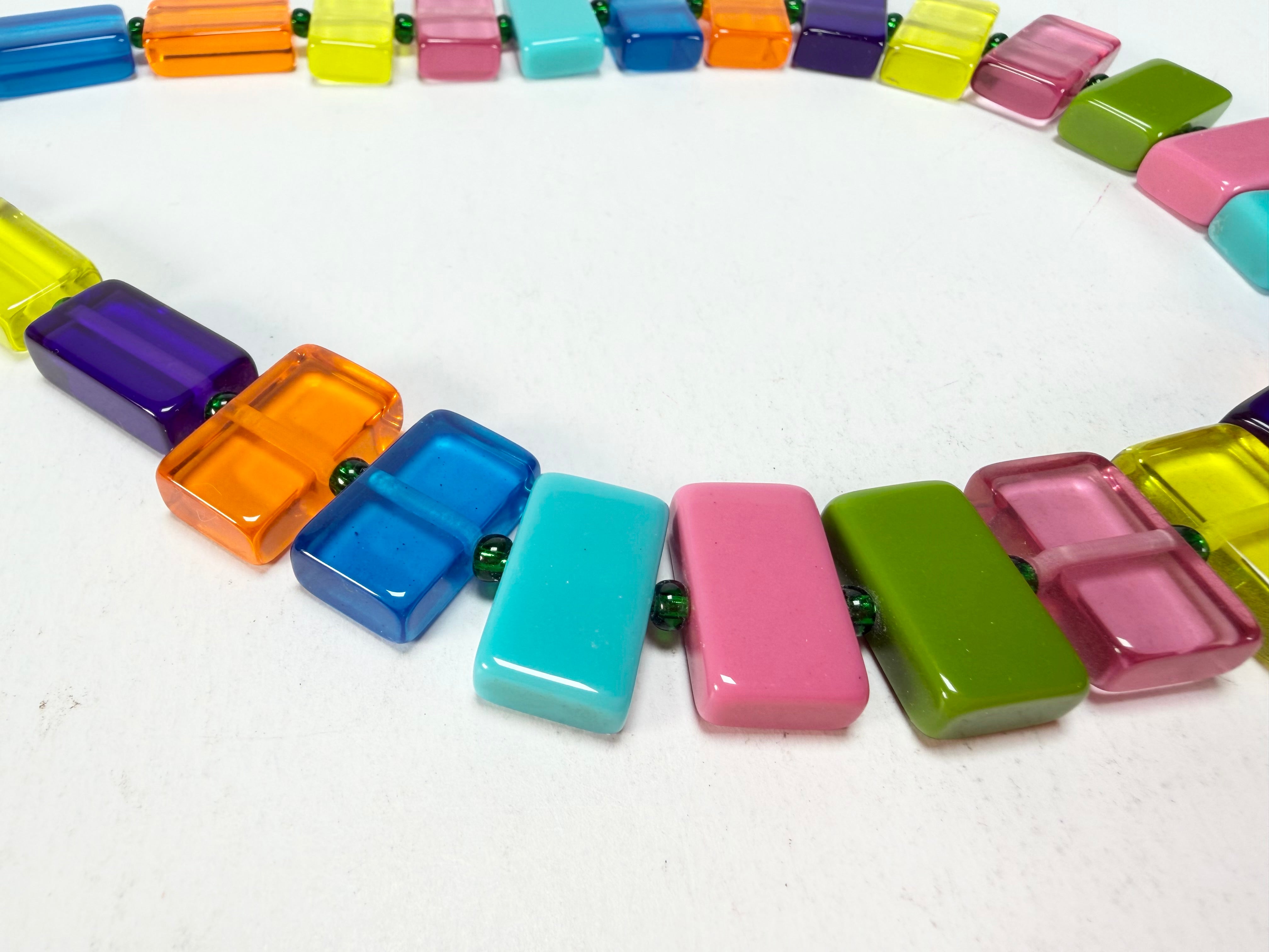 Jackie Brazil "Romeo" Transparent Summer Mix Linked Rectangle Beads Necklace ( N0034 )
