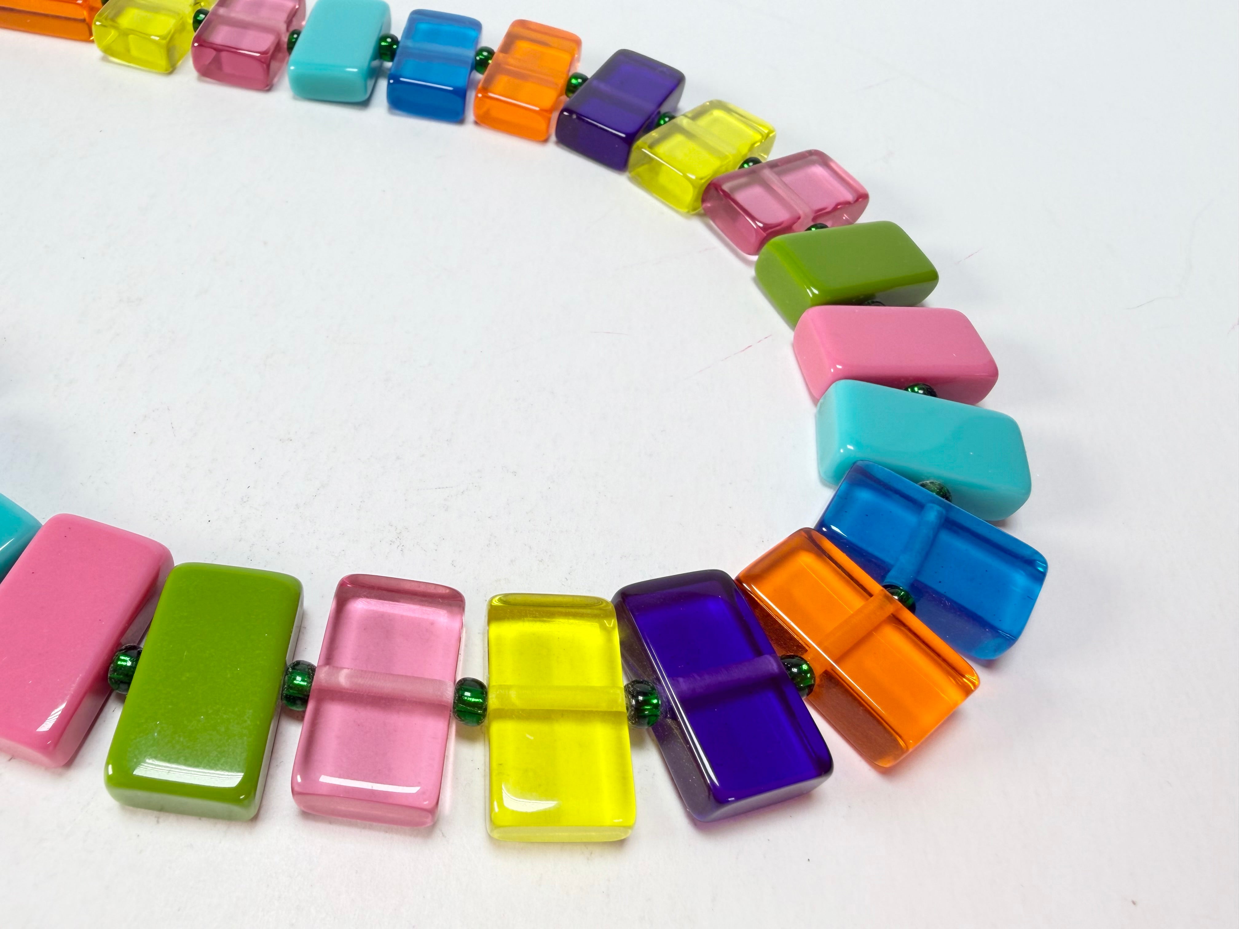 Jackie Brazil "Romeo" Transparent Summer Mix Linked Rectangle Beads Necklace ( N0034 )