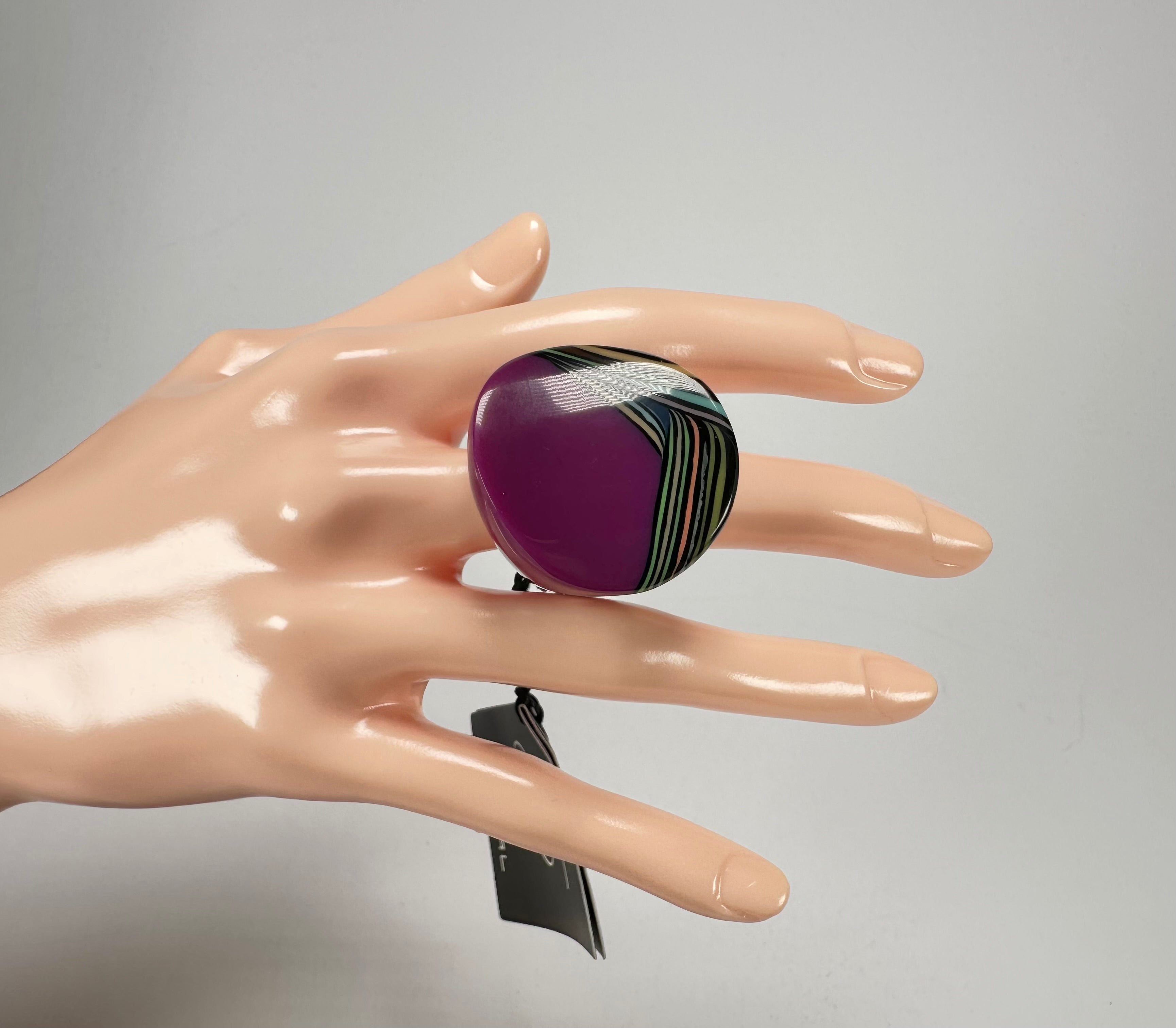Jackie Brazil "Darning" Purple Swirls Concave Large Ring ( R3196 ) Size UK - P / US- 7.5