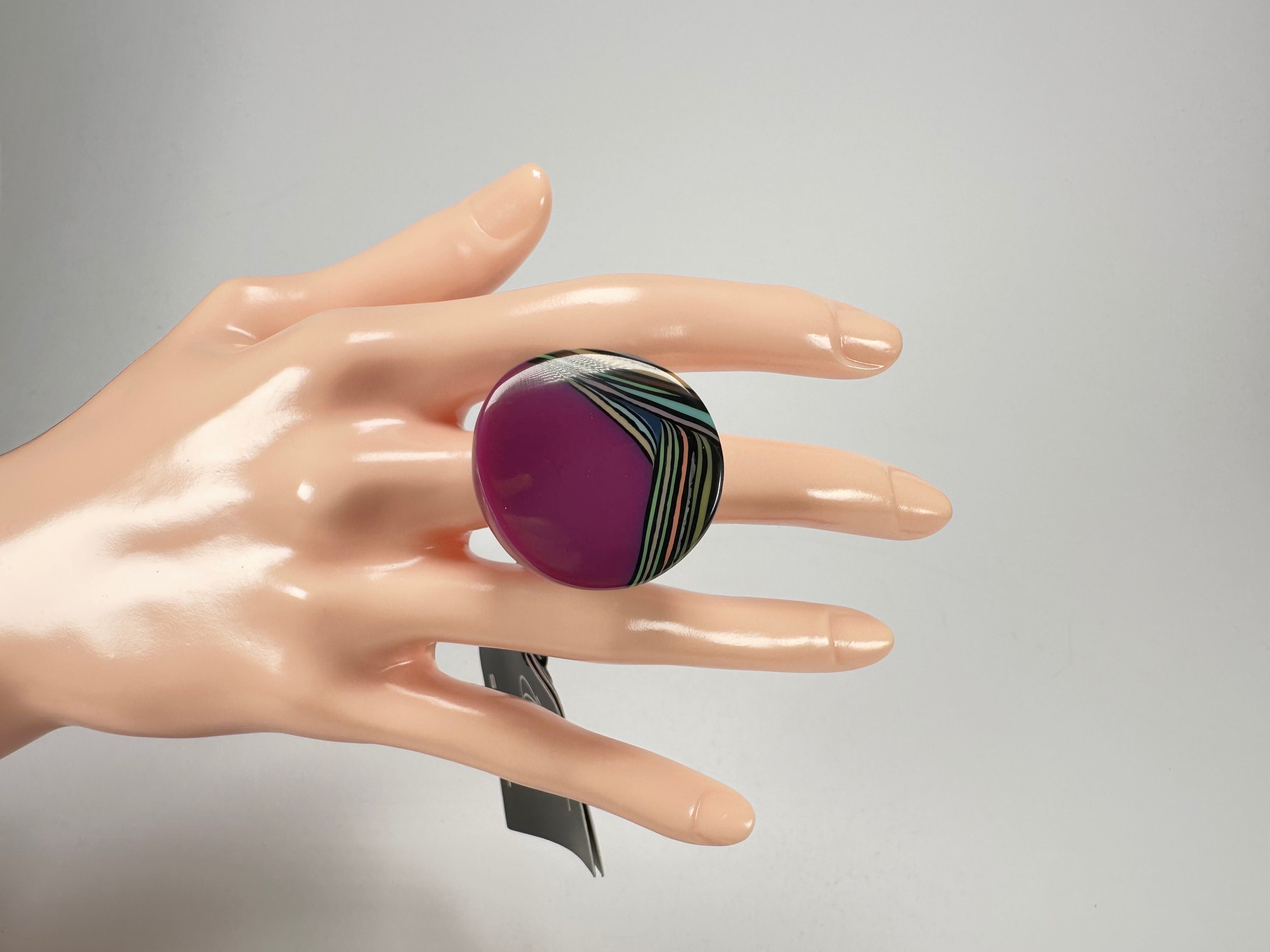 Jackie Brazil "Darning" Purple Swirls Concave Large Ring ( R3196 ) Size UK - P / US- 7.5