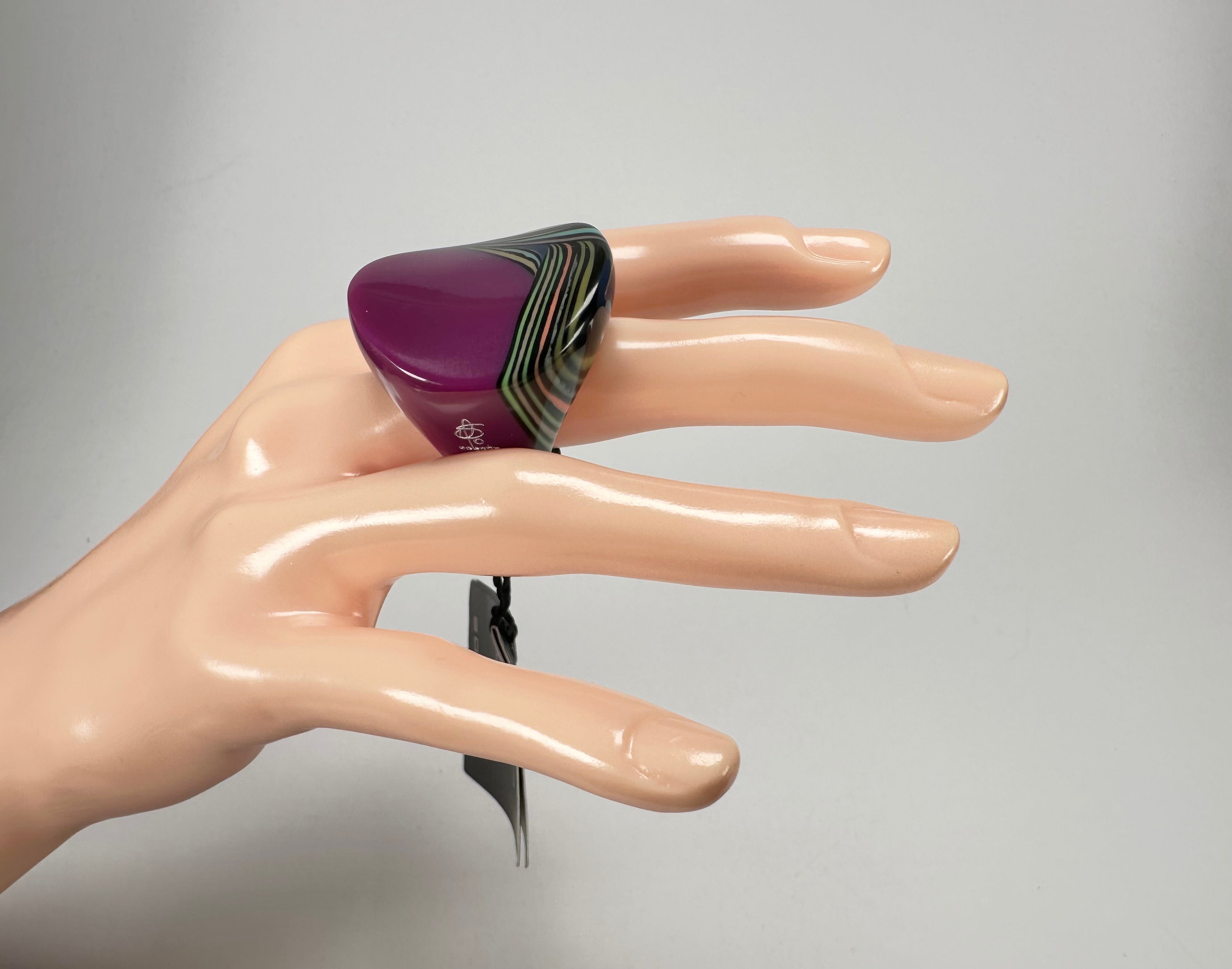 Jackie Brazil "Darning" Purple Swirls Concave Large Ring ( R3196 ) Size UK - P / US- 7.5