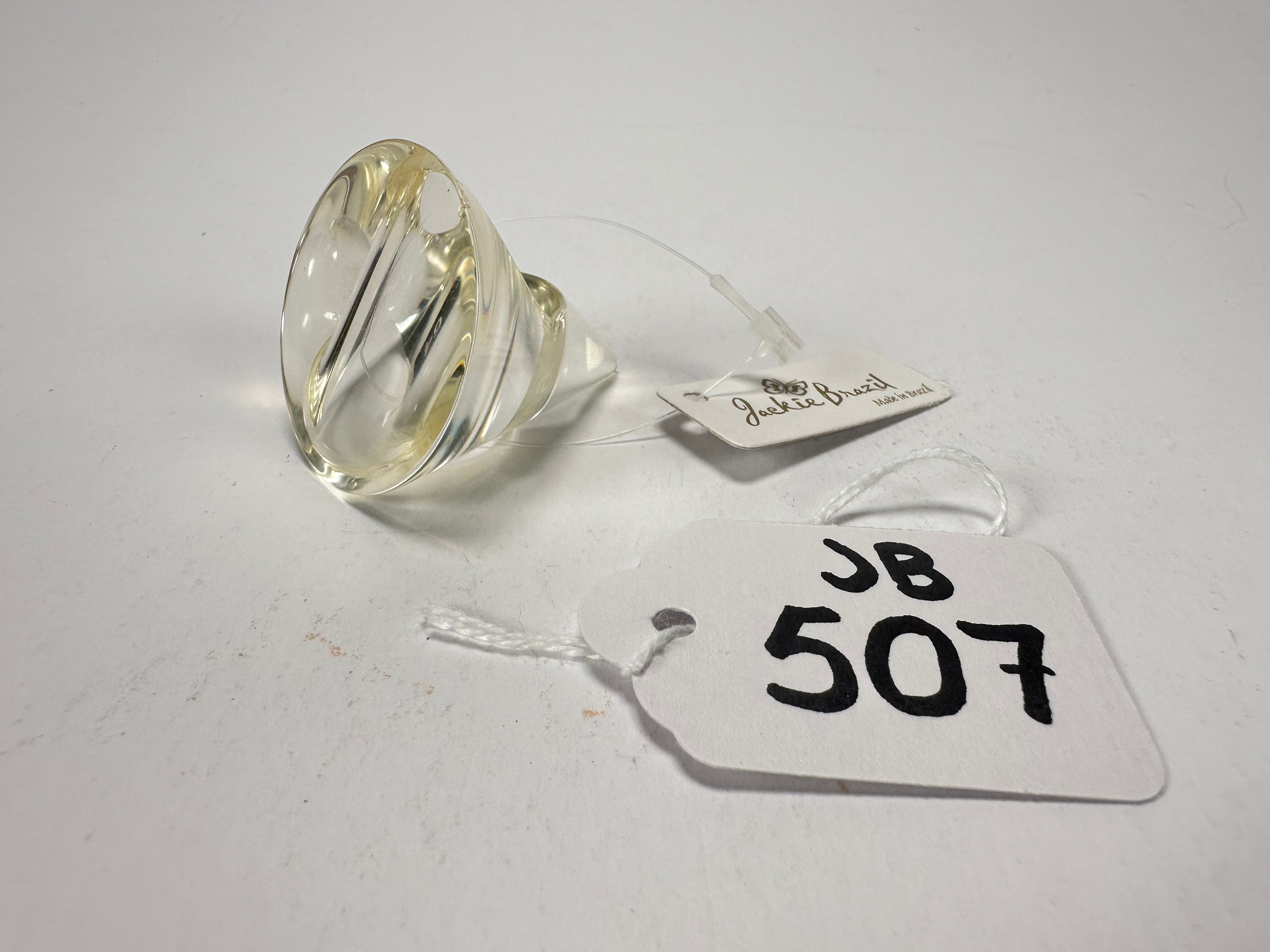 Jackie Brazil "Acrobatic" Transparent Crystal Flat Round Resin Ring ( R2605 ) Size UK P / US 8