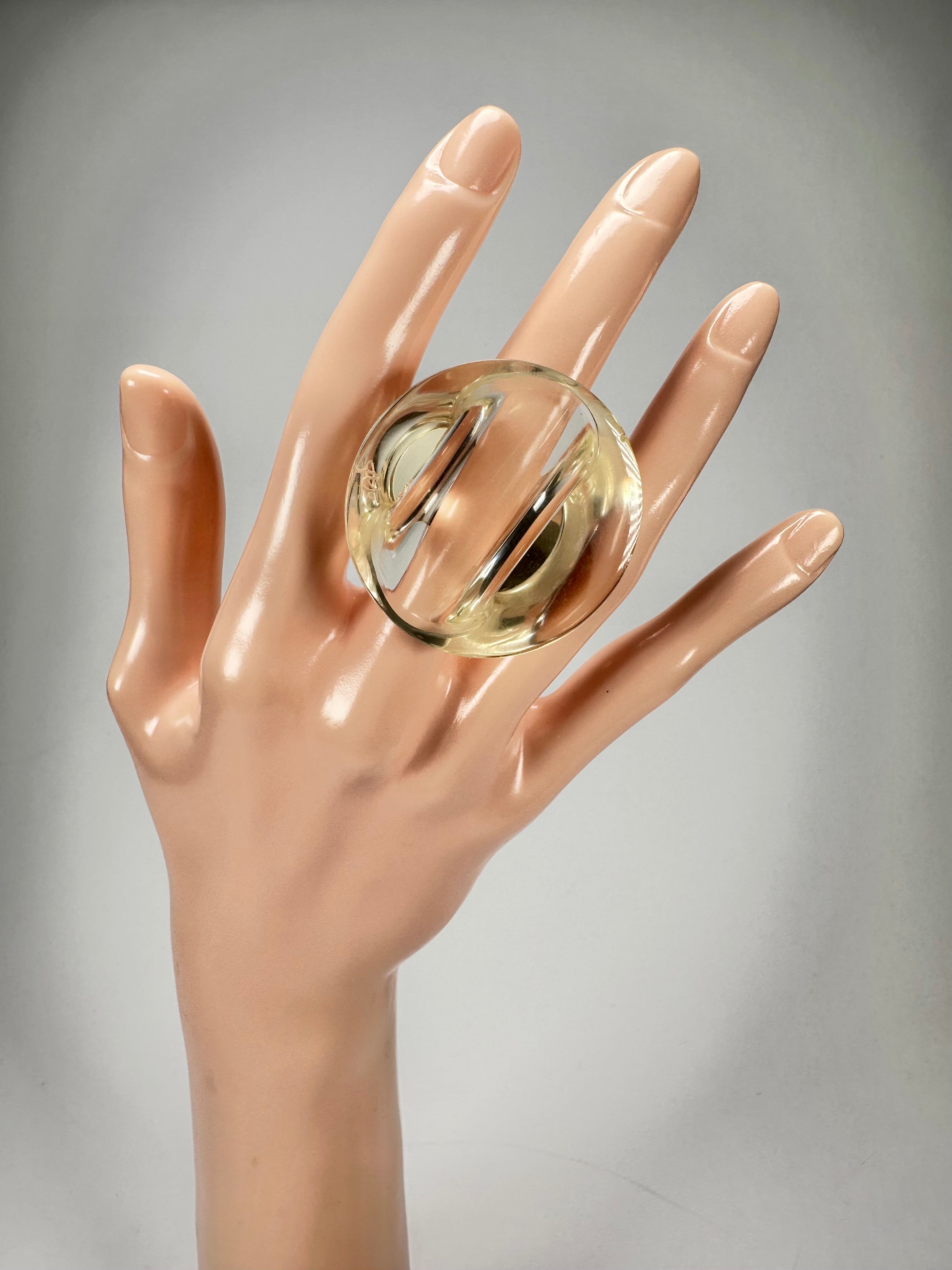 Jackie Brazil "Acrobatic" Transparent Crystal Flat Round Resin Ring ( R2605 ) Size UK P / US 8