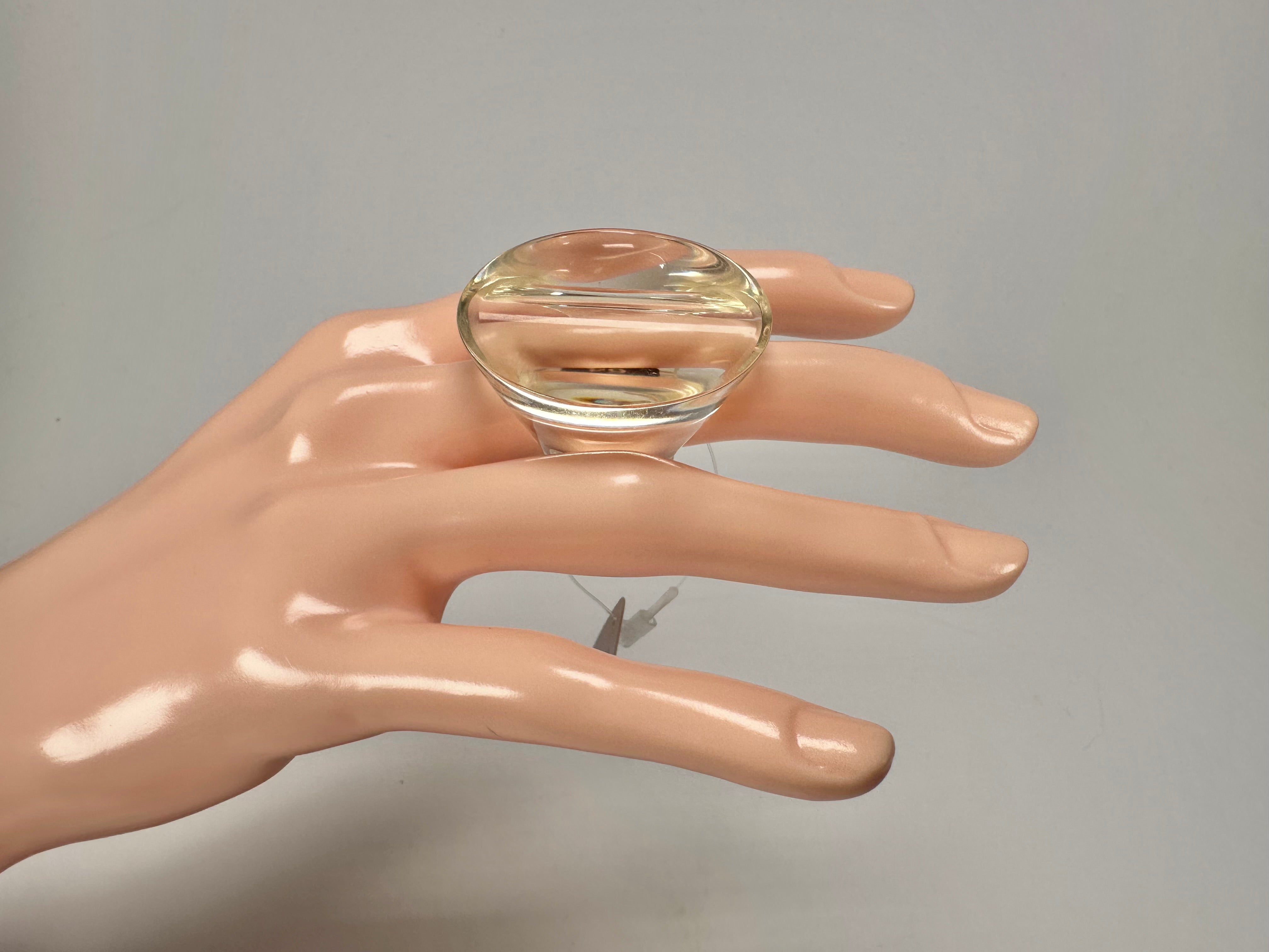 Jackie Brazil "Acrobatic" Transparent Crystal Flat Round Resin Ring ( R2605 ) Size UK P / US 8