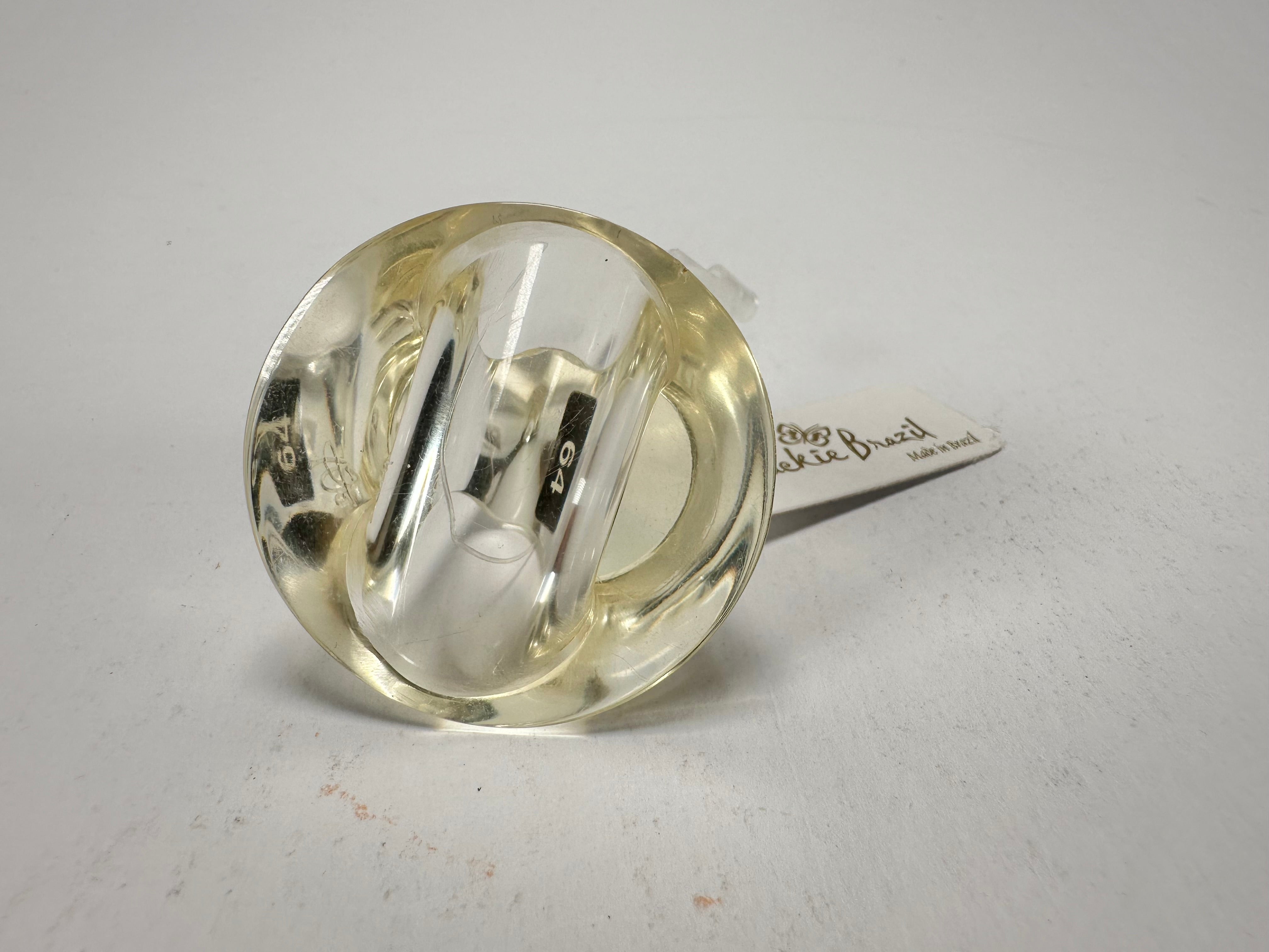 Jackie Brazil "Acrobatic" Transparent Crystal Flat Round Resin Ring ( R2605 ) Size UK P / US 8