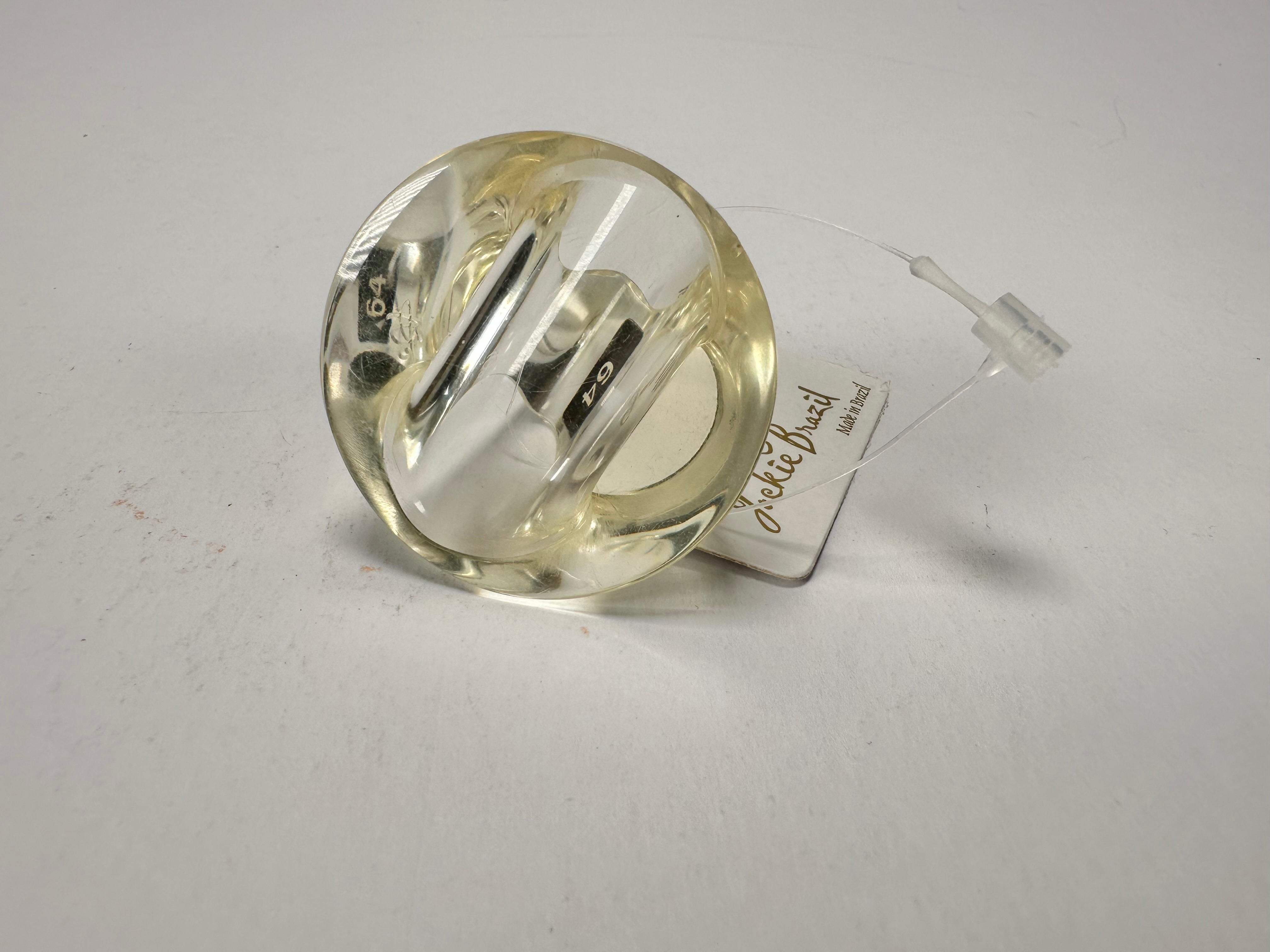 Jackie Brazil "Acrobatic" Transparent Crystal Flat Round Resin Ring ( R2605 ) Size UK P / US 8