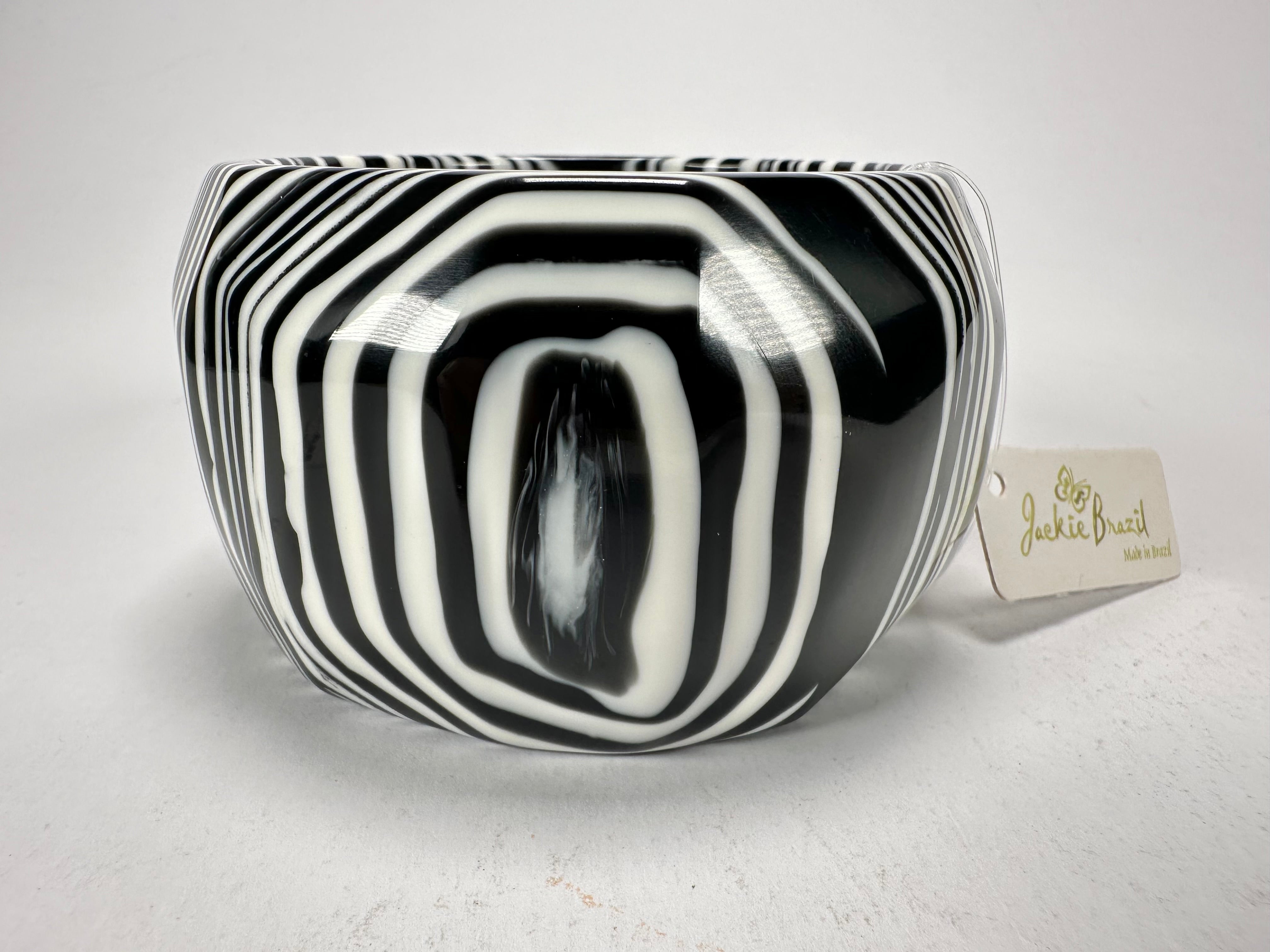 Jackie Brazil "Cat Eye" Liquorice Allsorts Black & White Striped 5cm Resin Bangle ( B2195 )