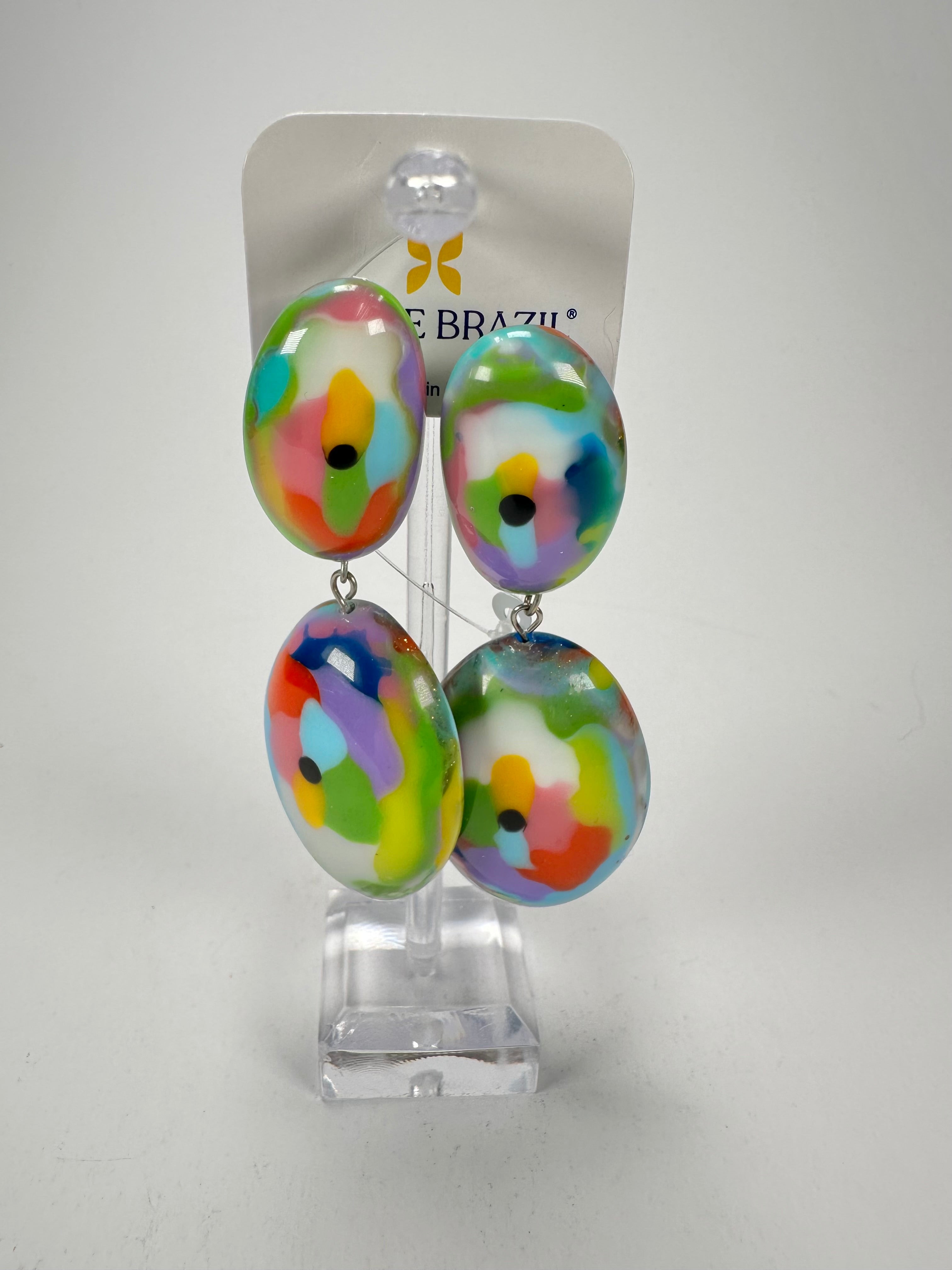 Jackie Brazil "Kandinsky" Medium Riverstone Double Pendant Resin Earrings ( E3900 )