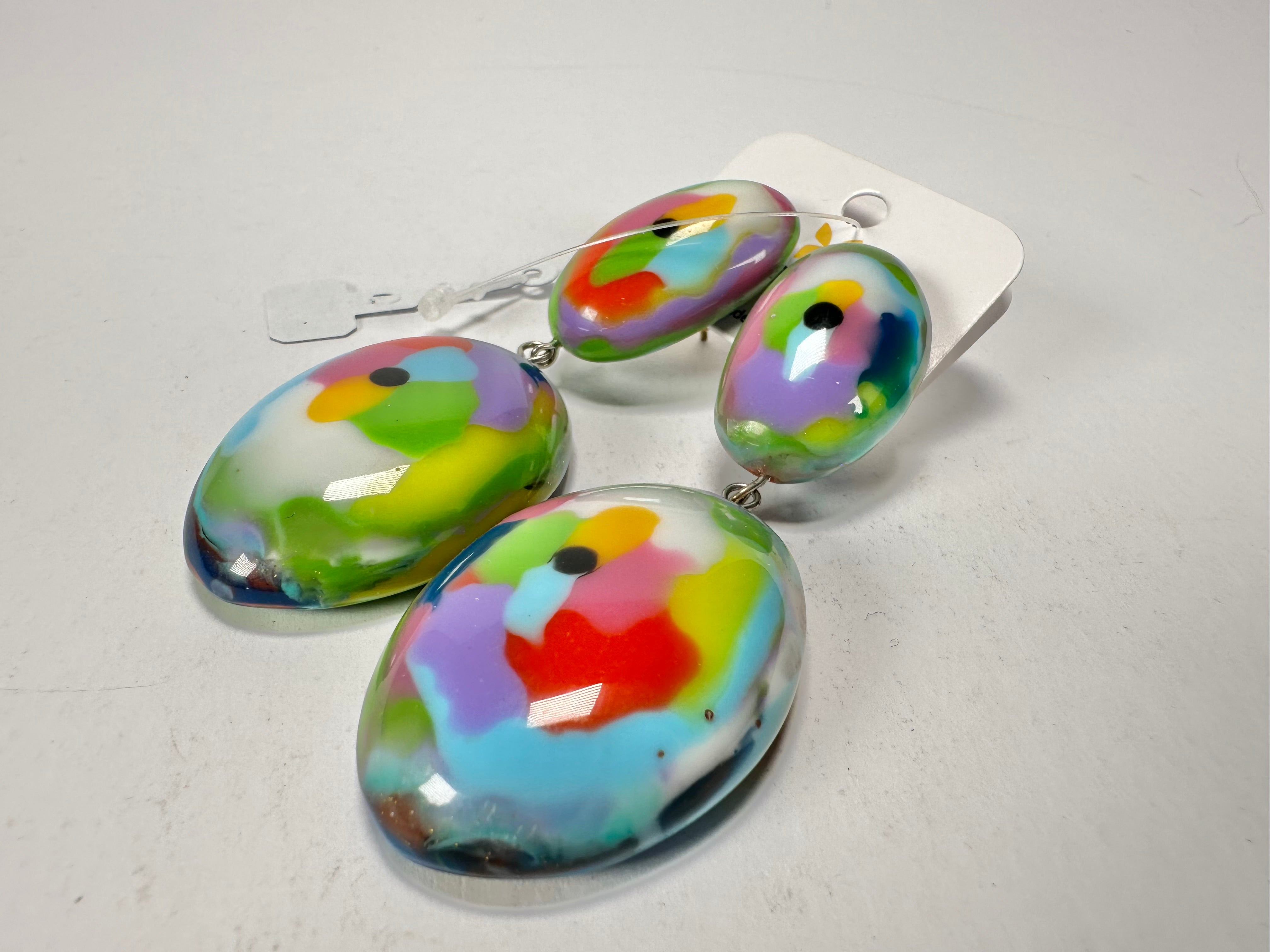 Jackie Brazil "Kandinsky" Medium Riverstone Double Pendant Resin Earrings ( E3900 )