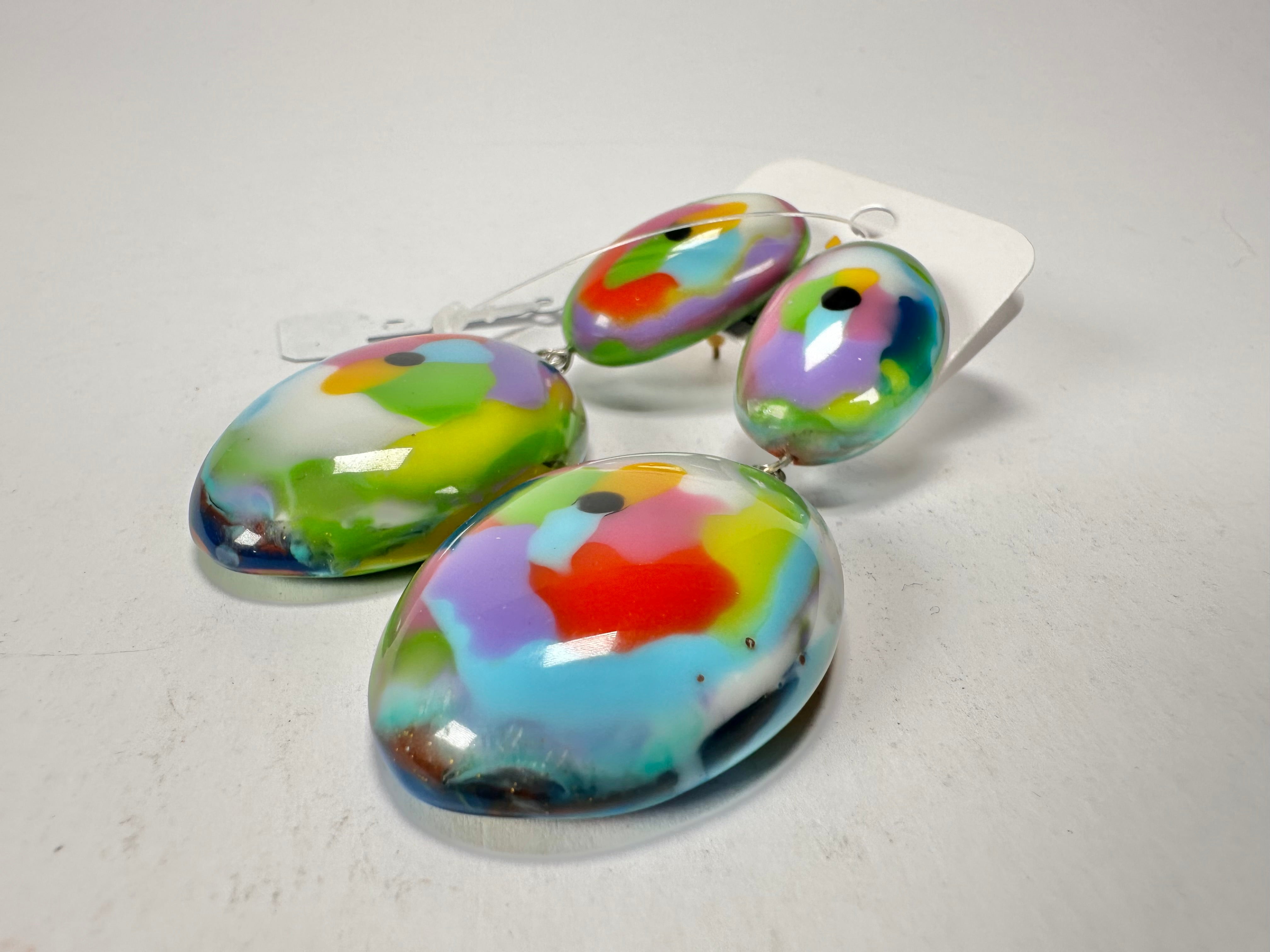 Jackie Brazil "Kandinsky" Medium Riverstone Double Pendant Resin Earrings ( E3900 )