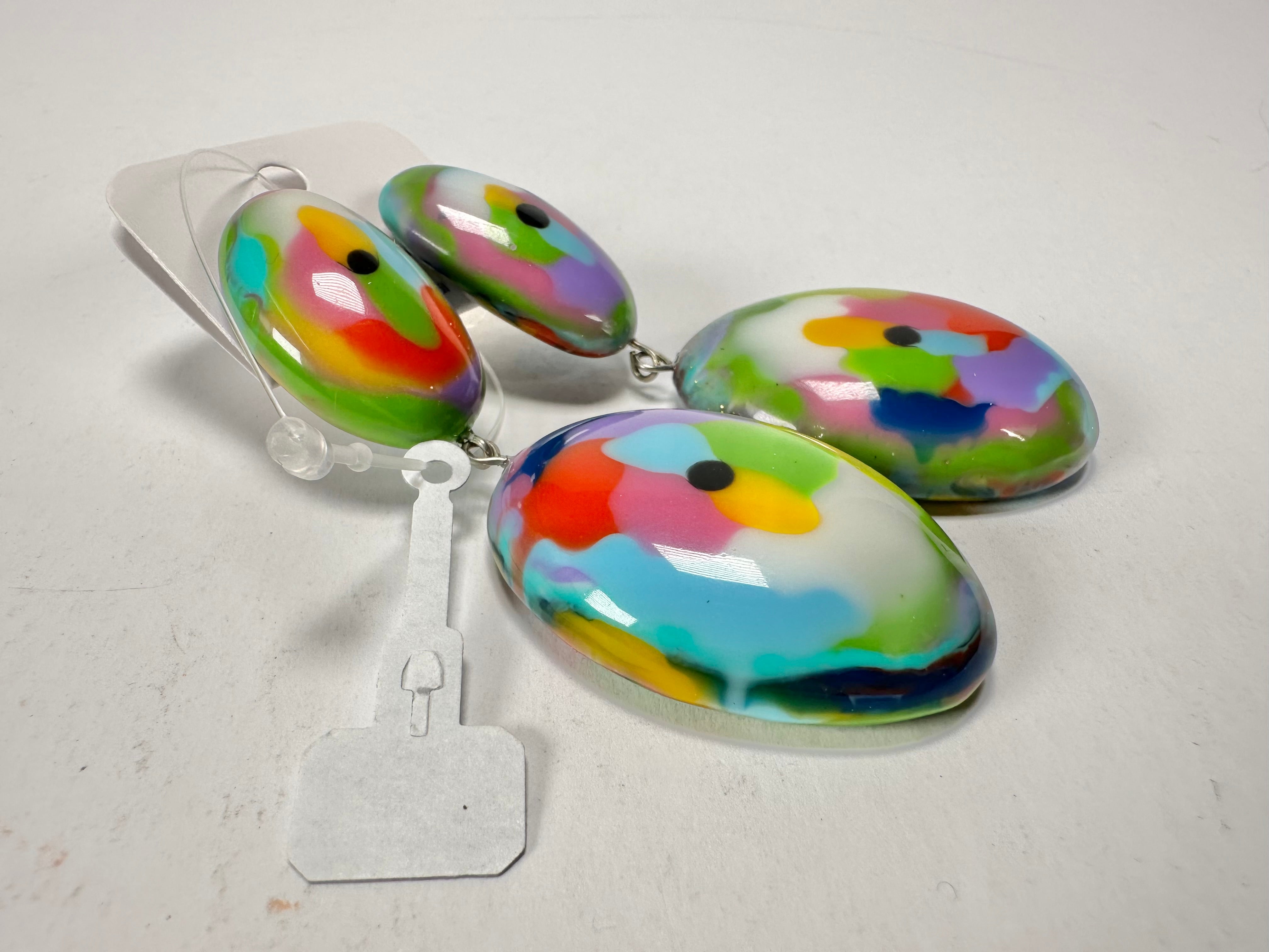 Jackie Brazil "Kandinsky" Medium Riverstone Double Pendant Resin Earrings ( E3900 )