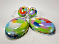 Jackie Brazil "Kandinsky" Medium Riverstone Double Pendant Resin Earrings ( E3900 )