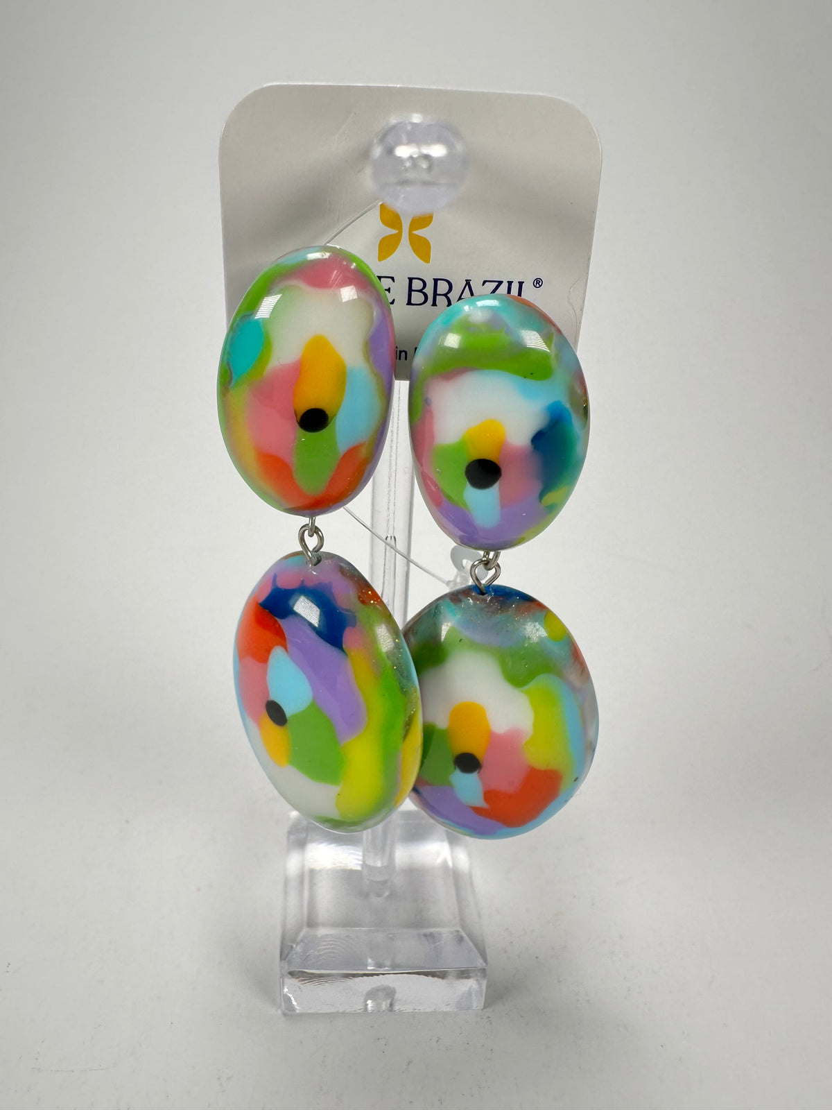 Jackie Brazil "Kandinsky" Medium Riverstone Double Pendant Resin Earrings ( E3900 )