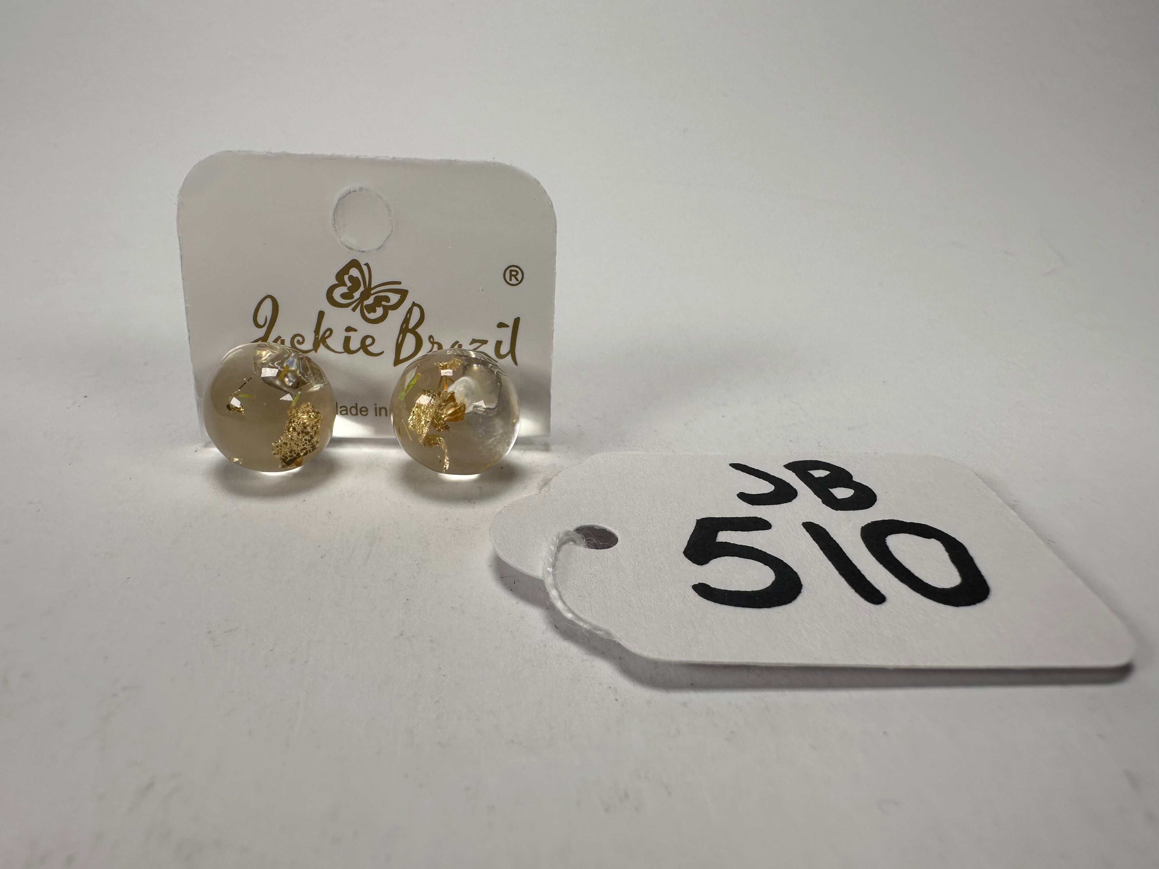 Jackie Brazil "Betty" Gold Flakes Small Ball Stud Resin Earrings ( E0095 )