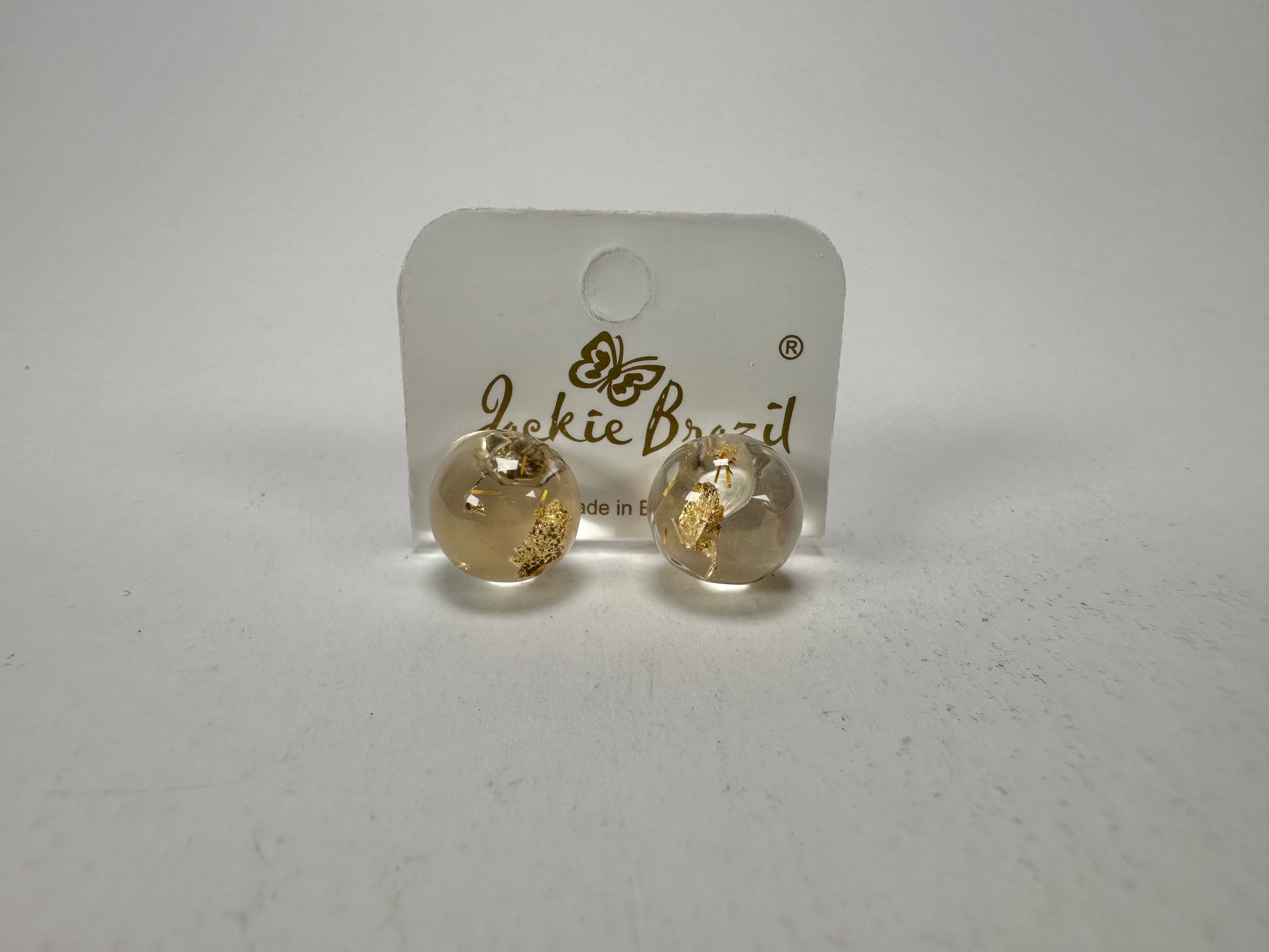 Jackie Brazil "Betty" Gold Flakes Small Ball Stud Resin Earrings ( E0095 )