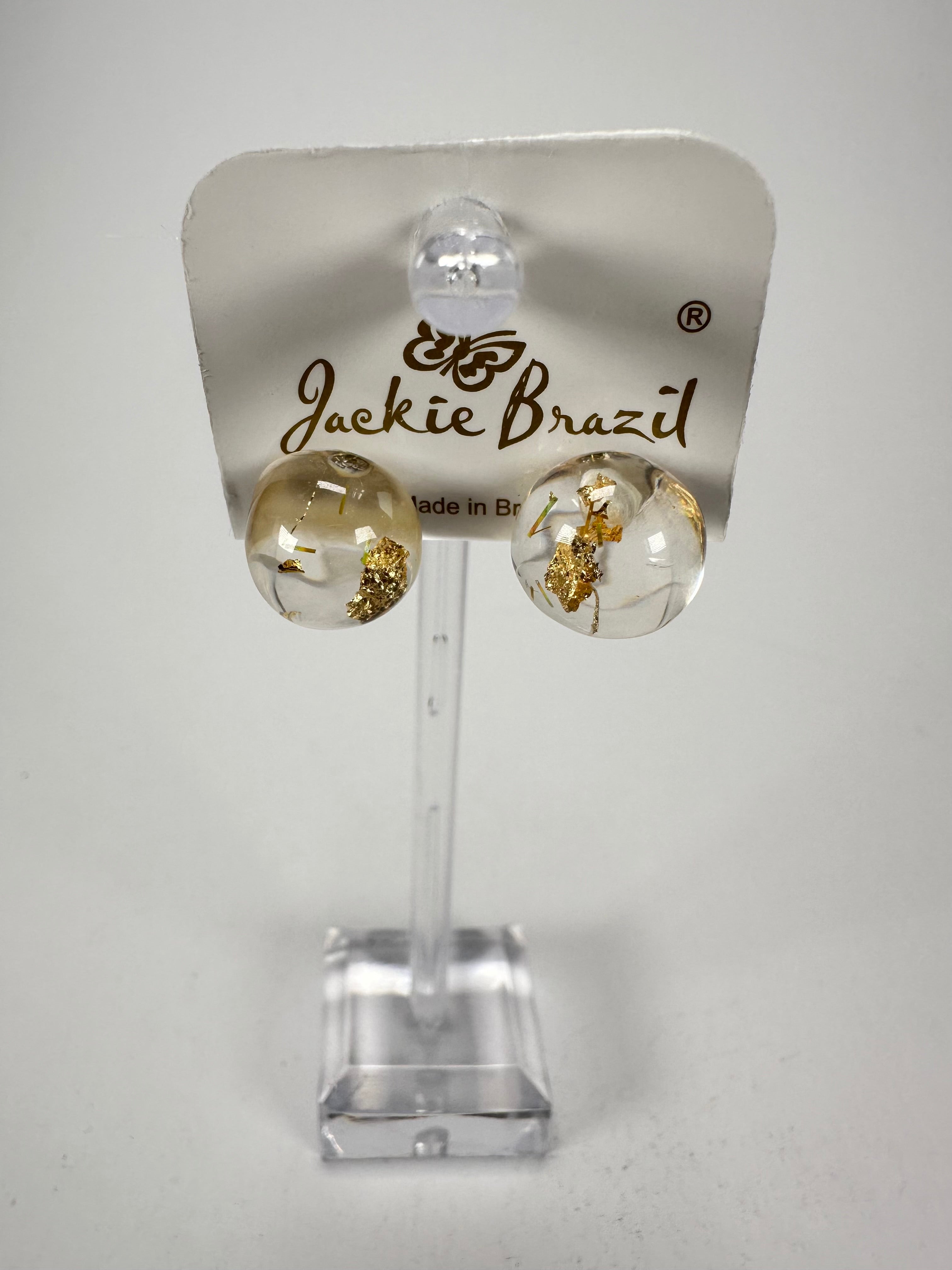 Jackie Brazil "Betty" Gold Flakes Small Ball Stud Resin Earrings ( E0095 )