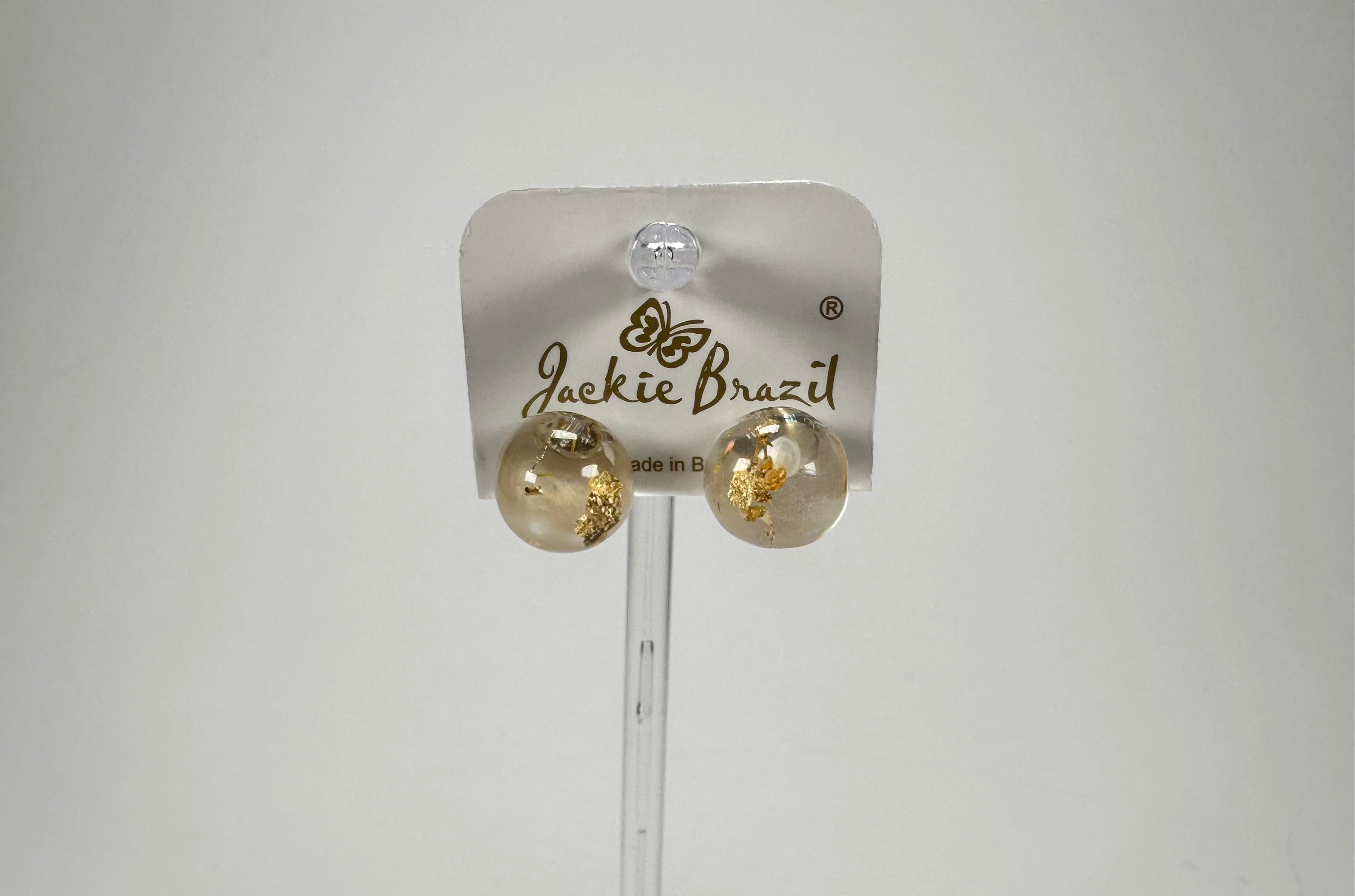 Jackie Brazil "Betty" Gold Flakes Small Ball Stud Resin Earrings ( E0095 )