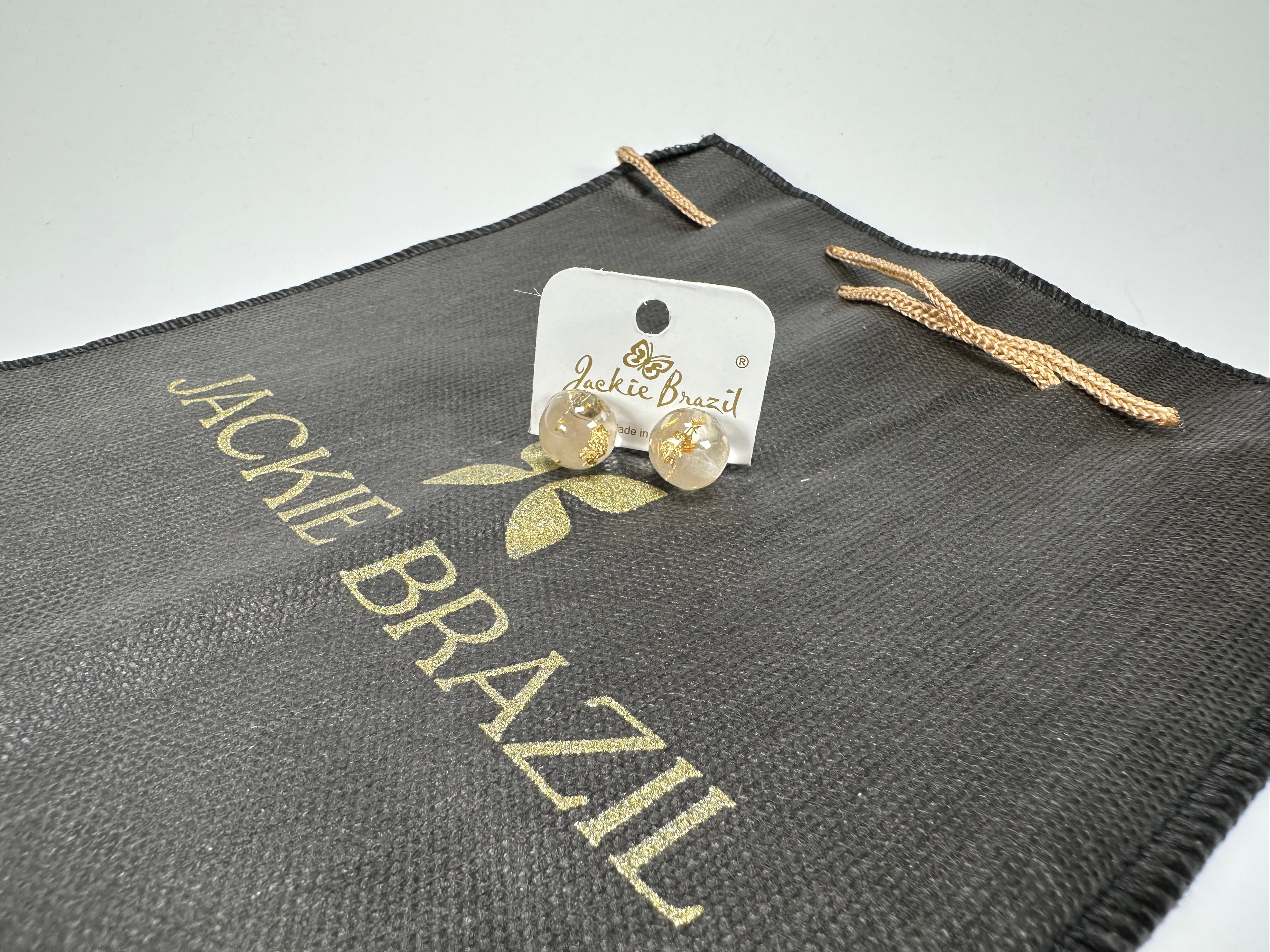 Jackie Brazil "Betty" Gold Flakes Small Ball Stud Resin Earrings ( E0095 )