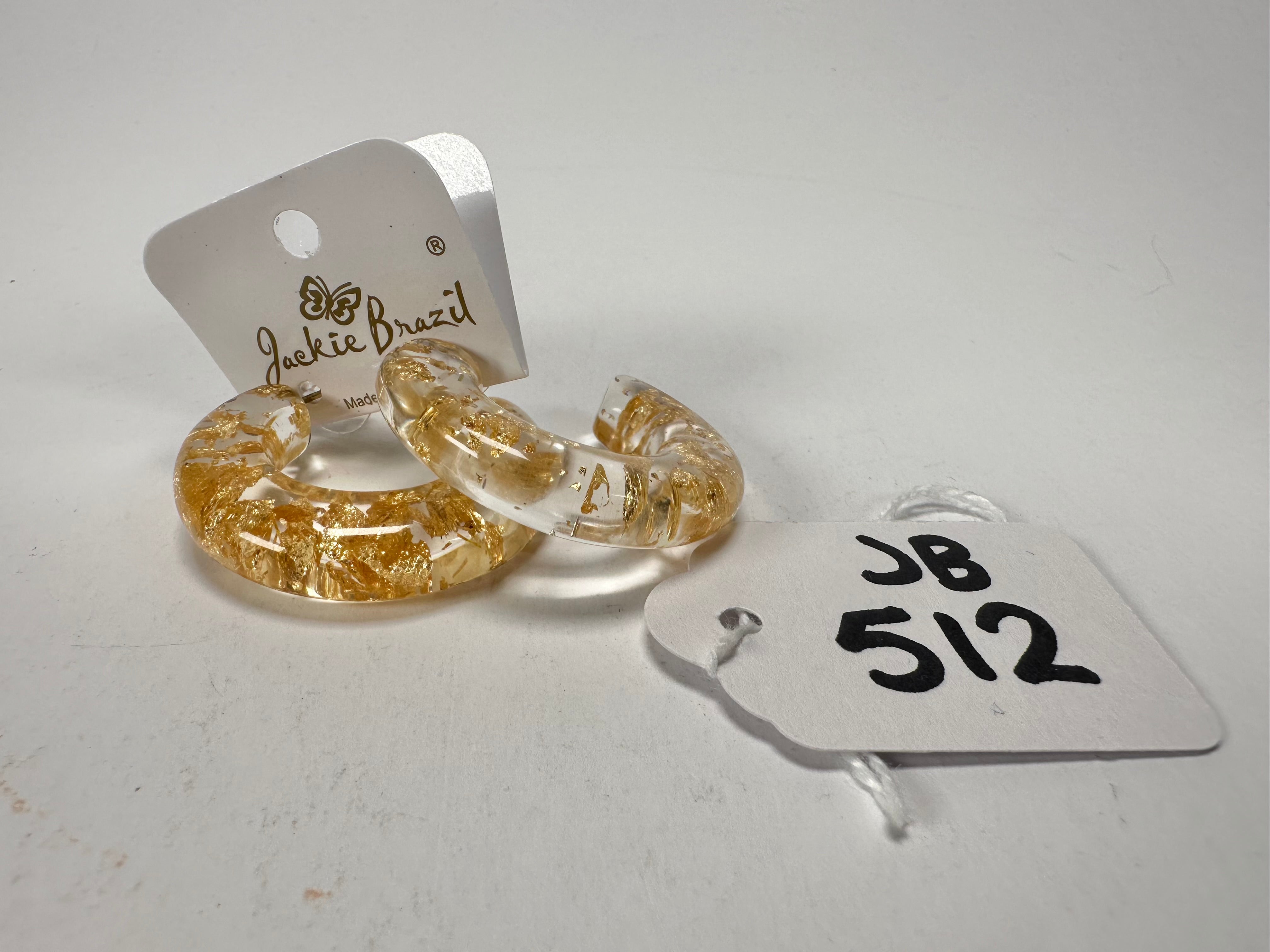 Jackie Brazil "Lucia" Gold Flakes Thick Half Hoop On Pin Resin Earrings ( E0035 )