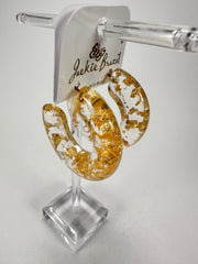 Jackie Brazil "Lucia" Gold Flakes Thick Half Hoop On Pin Resin Earrings ( E0035 )