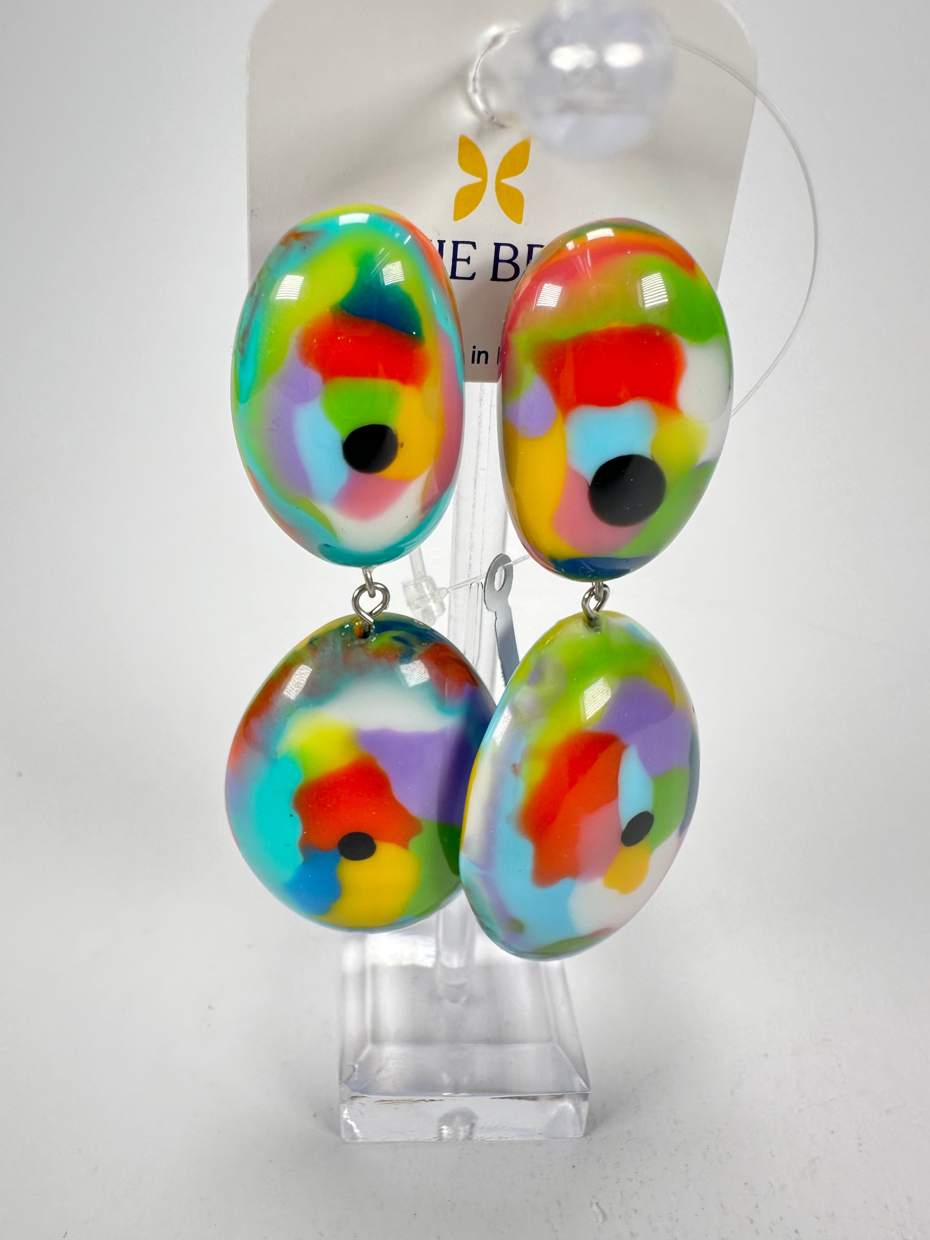 Jackie Brazil "Kandinsky" Medium Riverstone Double Pendant Resin Earrings ( E3900 )
