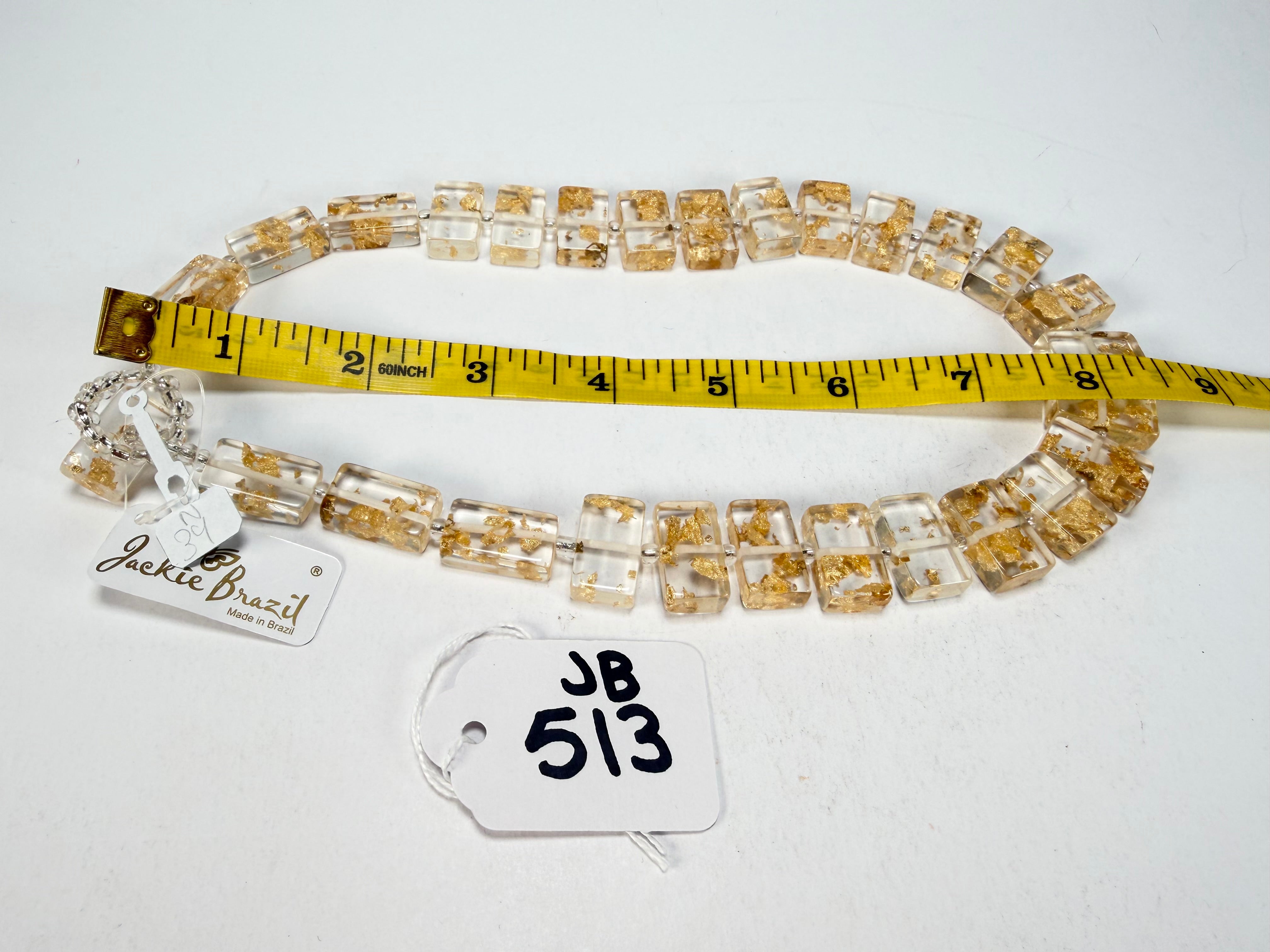 Jackie Brazil "Romeo" Gold Flakes Linked Rectangle Beads Necklace ( N0034 )