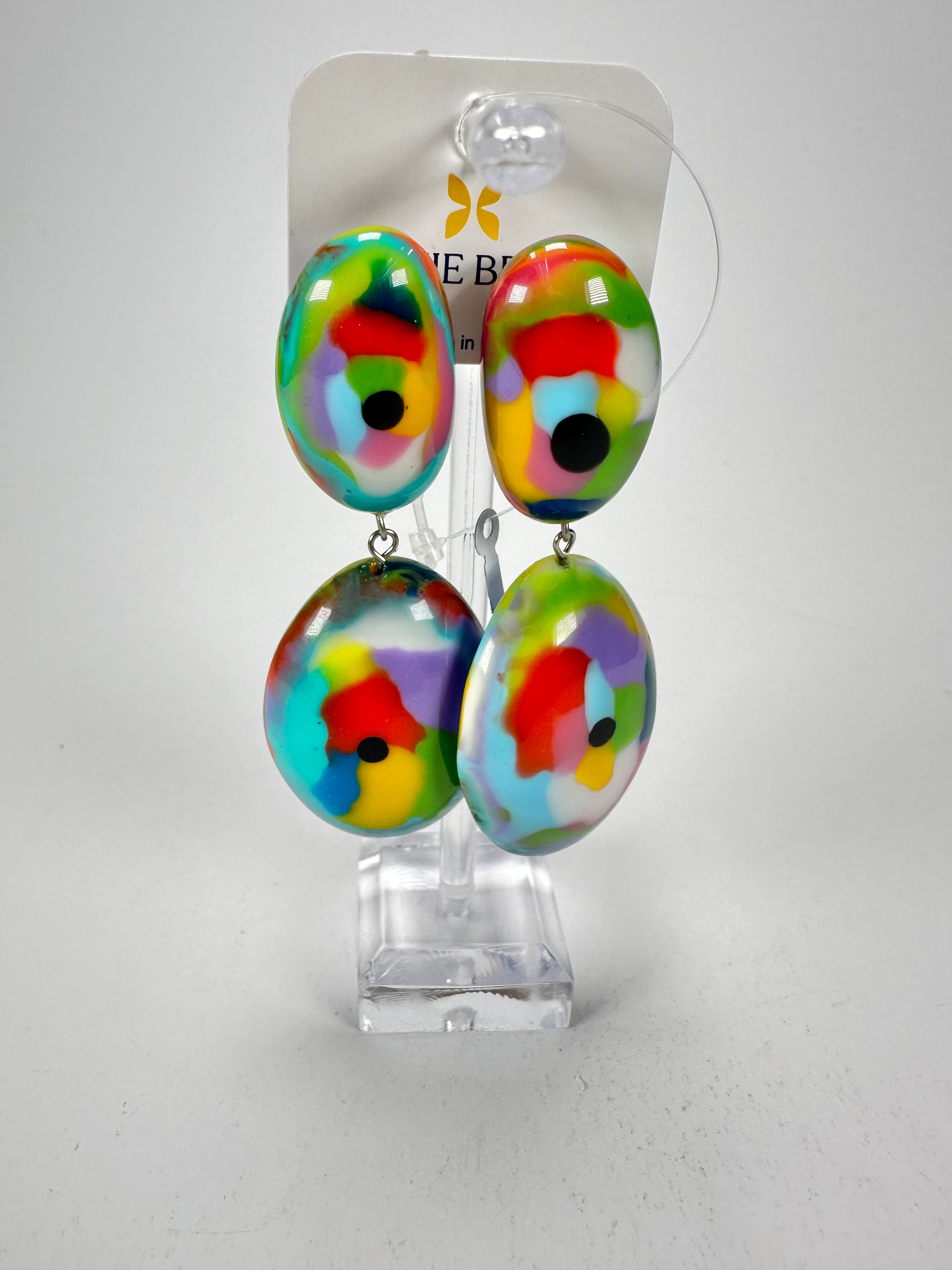 Jackie Brazil "Kandinsky" Medium Riverstone Double Pendant Resin Earrings ( E3900 )
