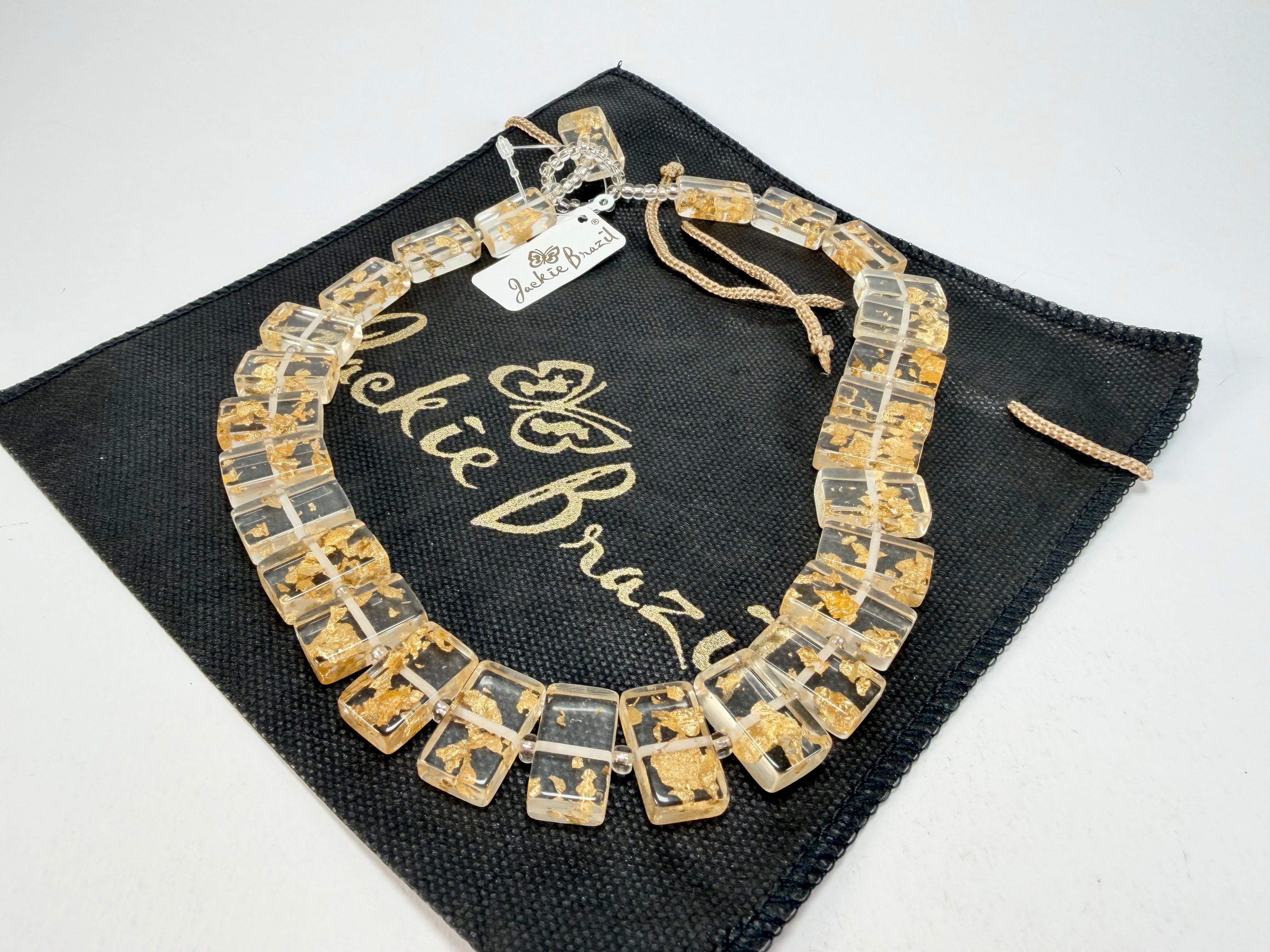 Jackie Brazil "Romeo" Gold Flakes Linked Rectangle Beads Necklace ( N0034 )