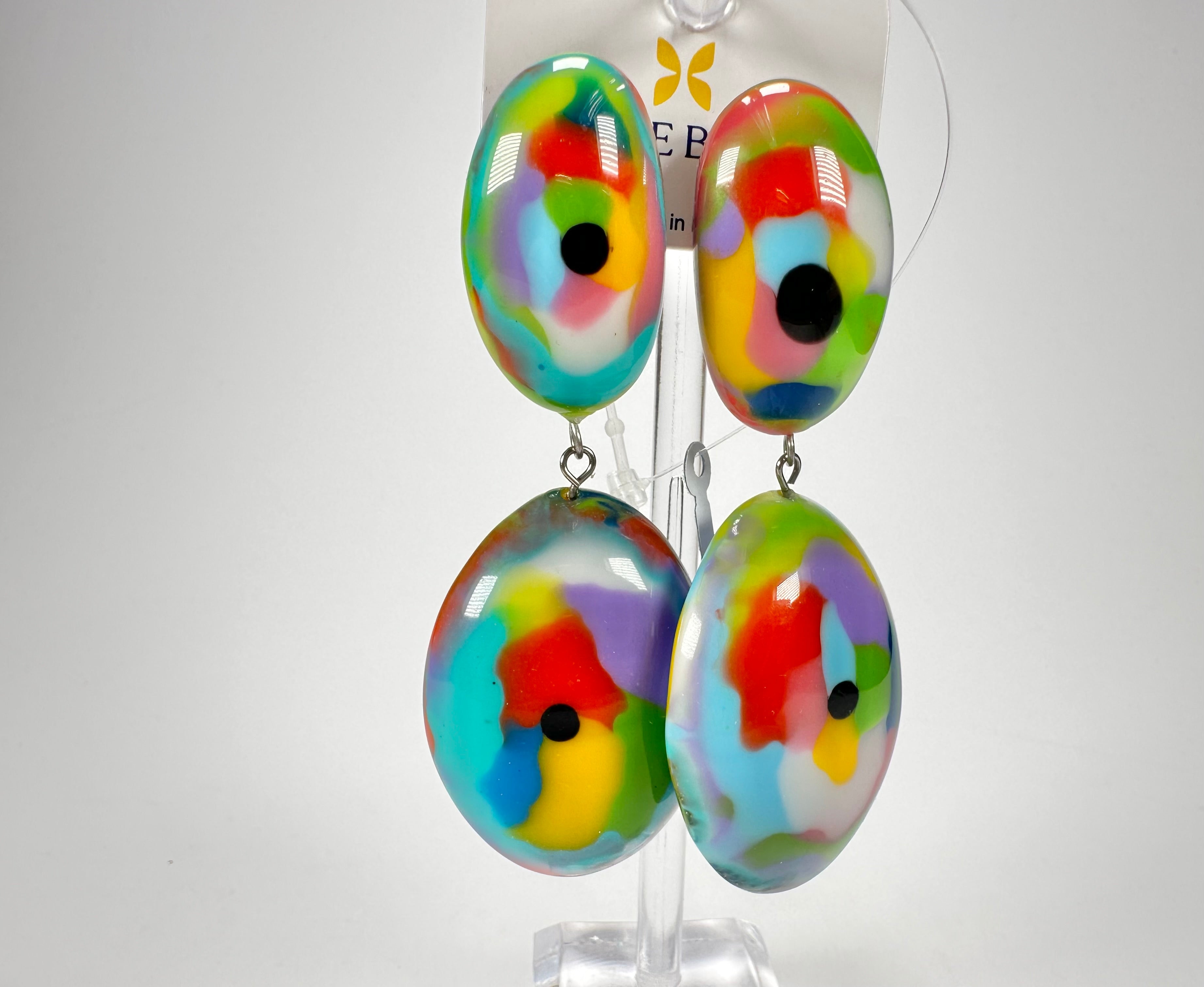 Jackie Brazil "Kandinsky" Medium Riverstone Double Pendant Resin Earrings ( E3900 )