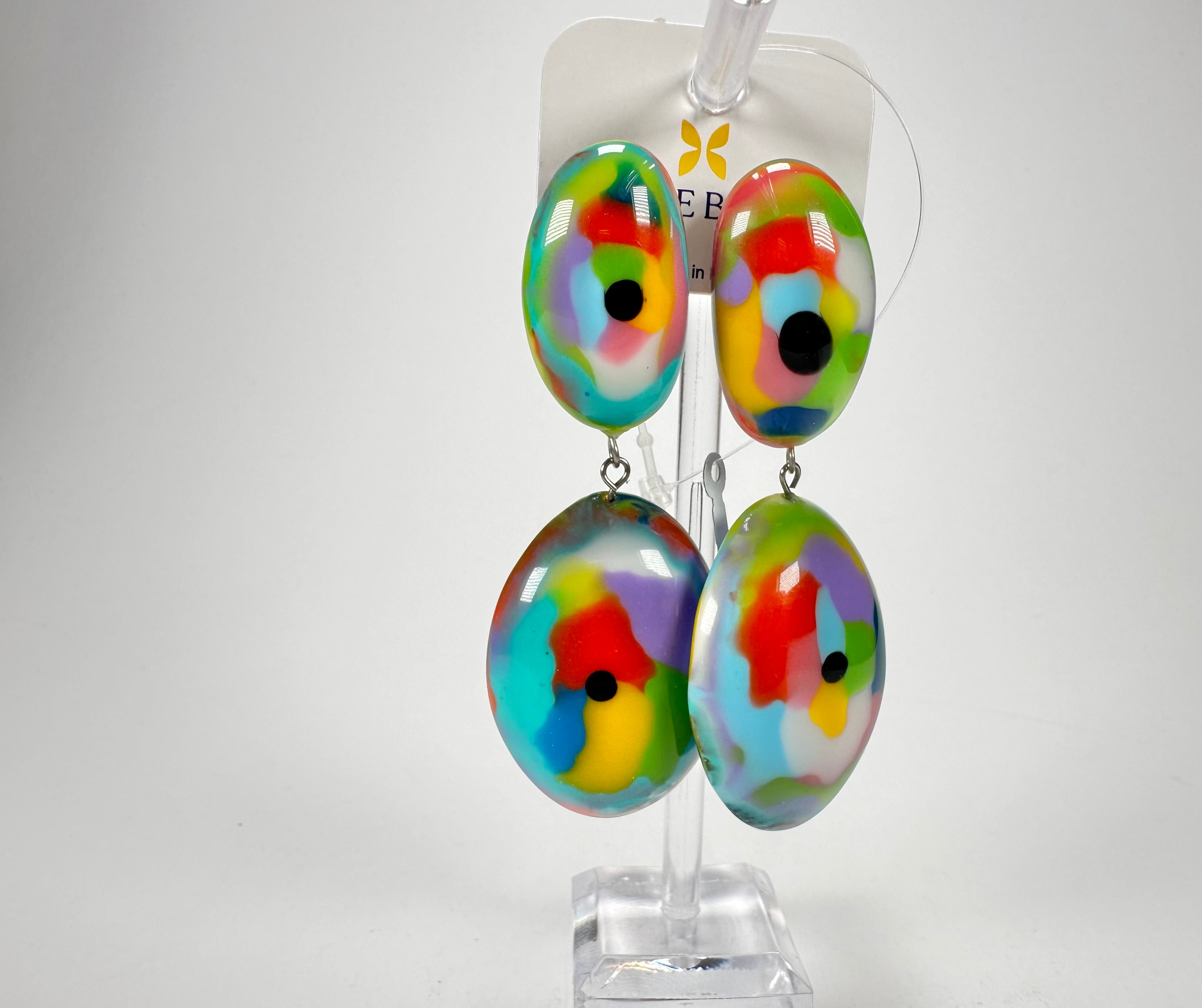 Jackie Brazil "Kandinsky" Medium Riverstone Double Pendant Resin Earrings ( E3900 )