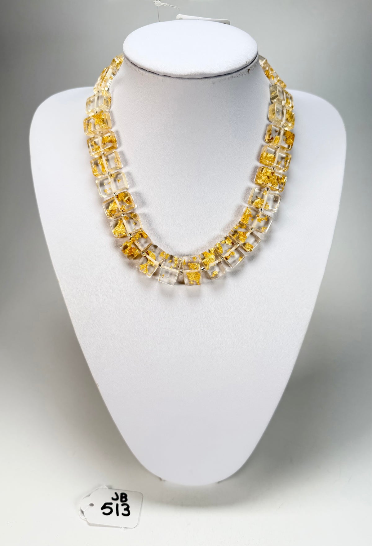 Jackie Brazil "Romeo" Gold Flakes Linked Rectangle Beads Necklace ( N0034 )