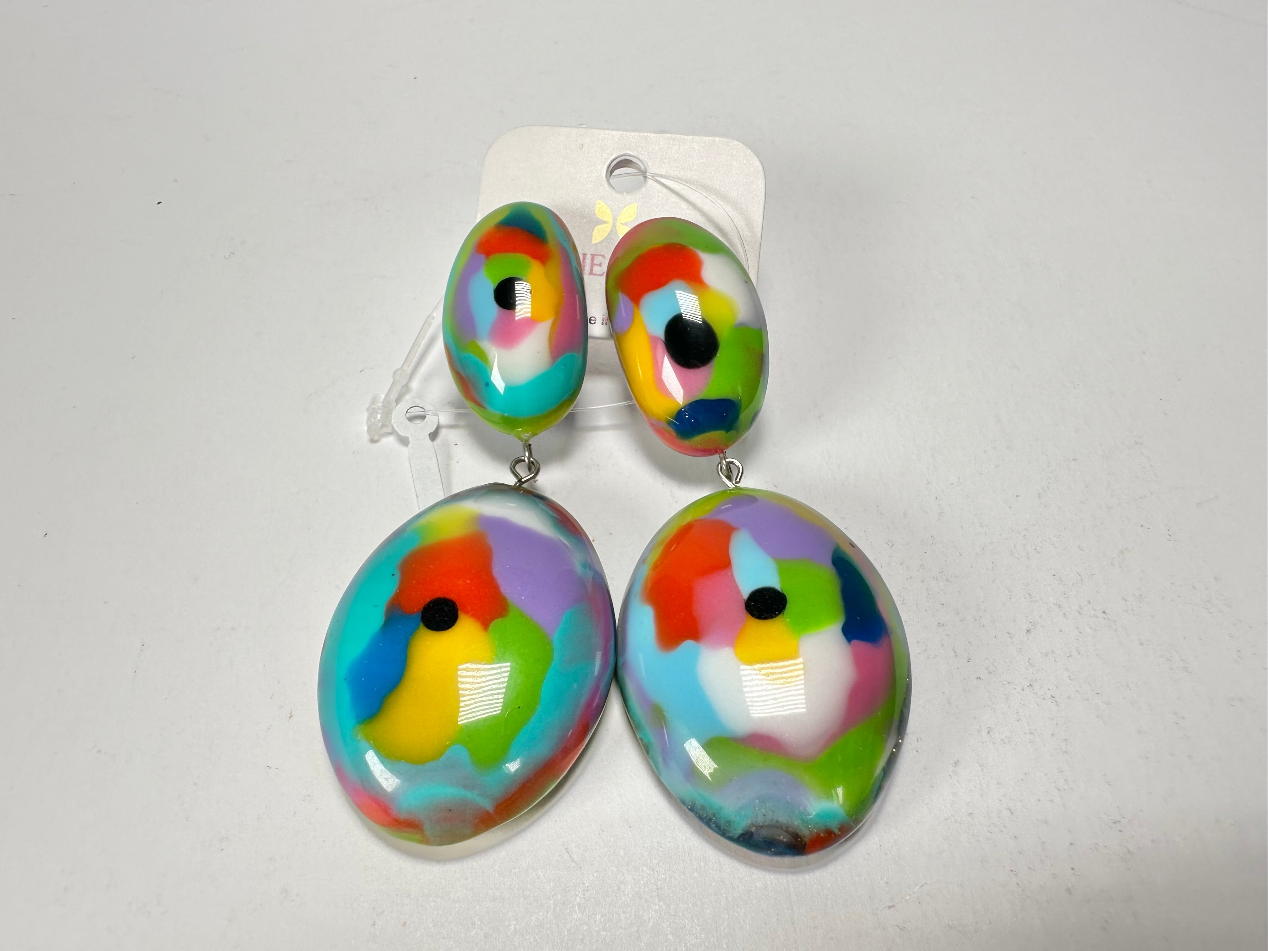 Jackie Brazil "Kandinsky" Medium Riverstone Double Pendant Resin Earrings ( E3900 )