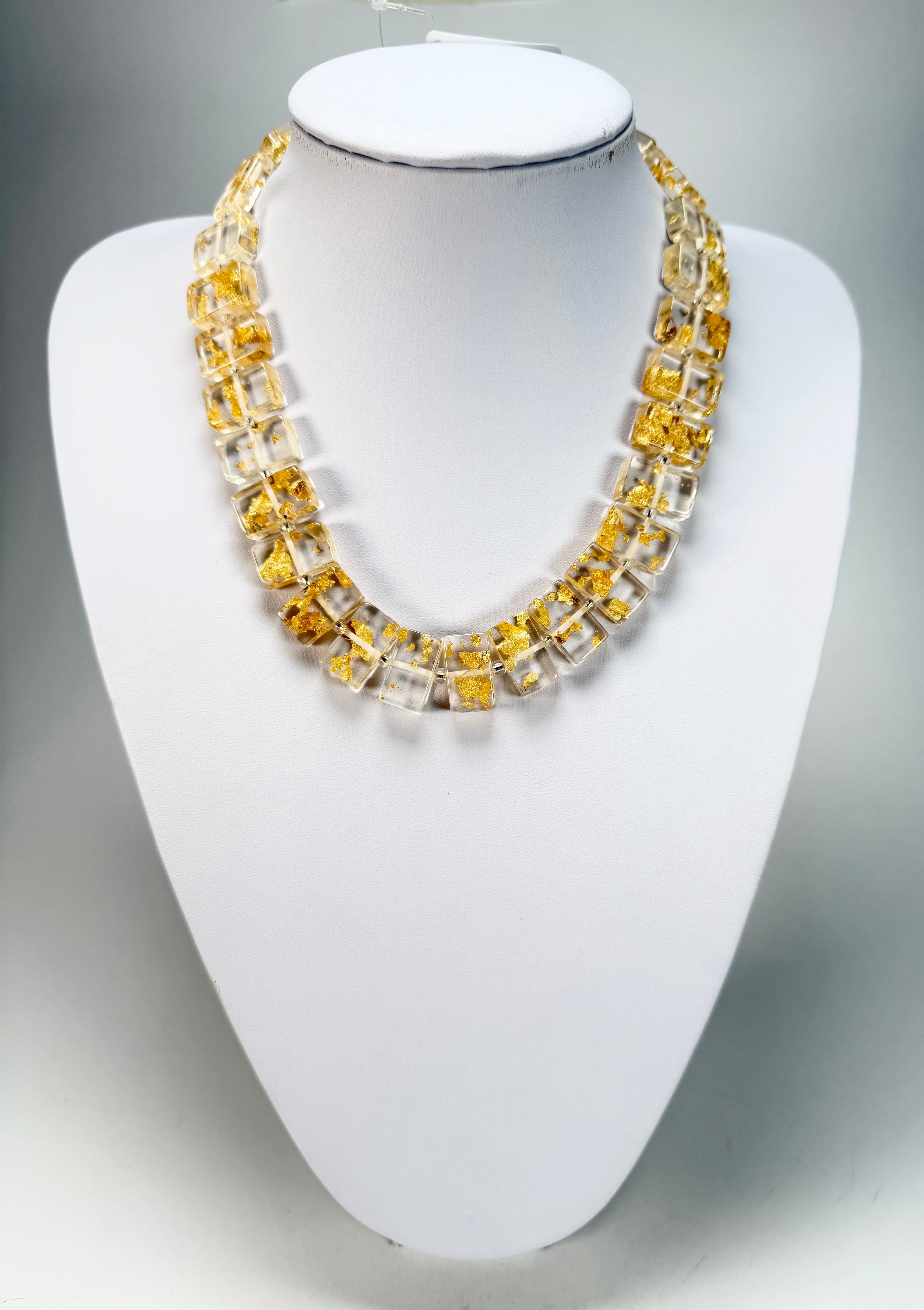 Jackie Brazil "Romeo" Gold Flakes Linked Rectangle Beads Necklace ( N0034 )
