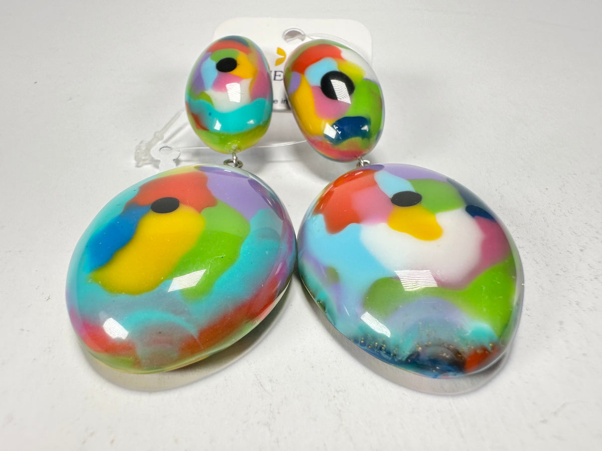 Jackie Brazil "Kandinsky" Medium Riverstone Double Pendant Resin Earrings ( E3900 )