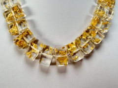 Jackie Brazil "Romeo" Gold Flakes Linked Rectangle Beads Necklace ( N0034 )