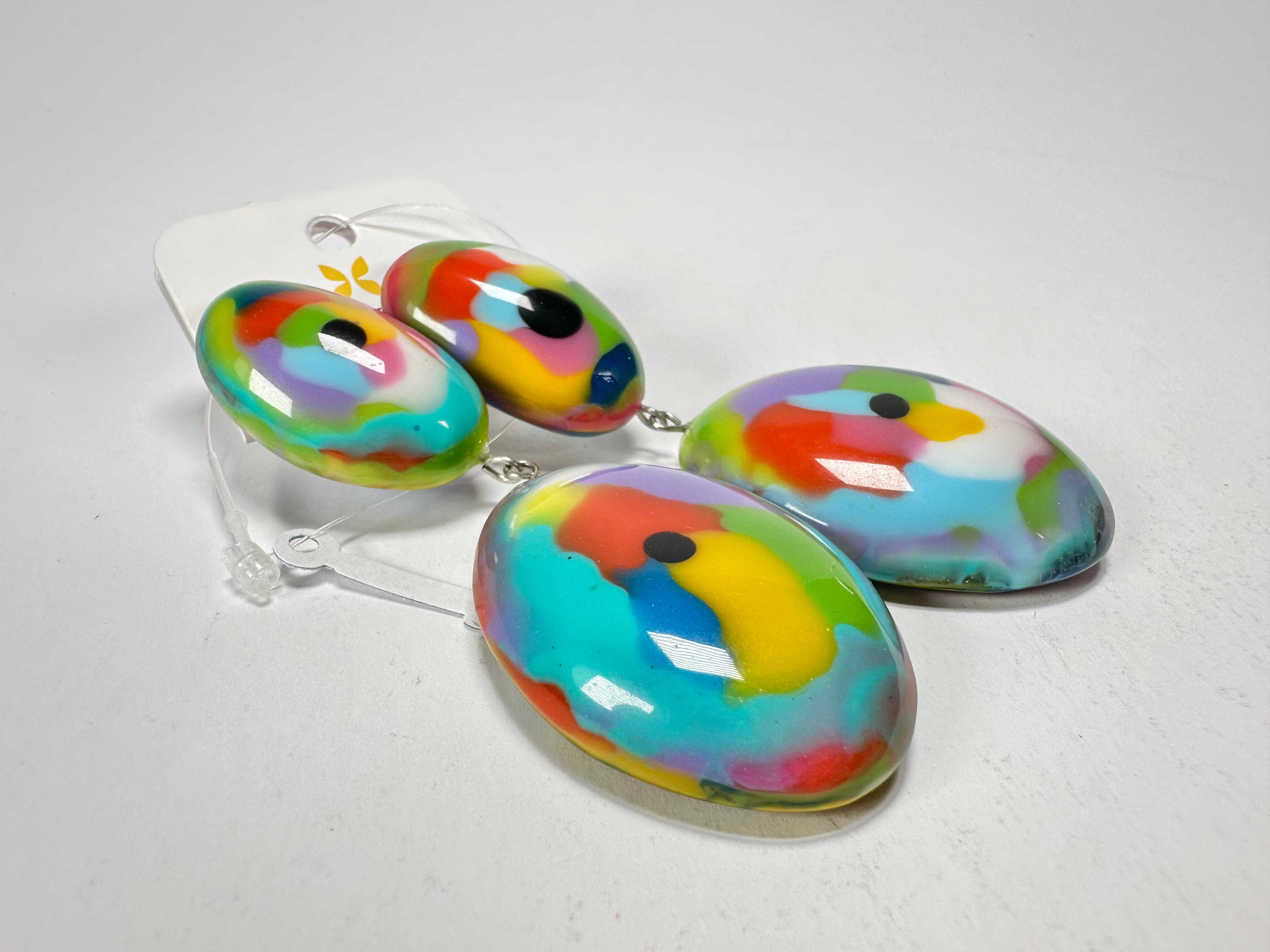 Jackie Brazil "Kandinsky" Medium Riverstone Double Pendant Resin Earrings ( E3900 )