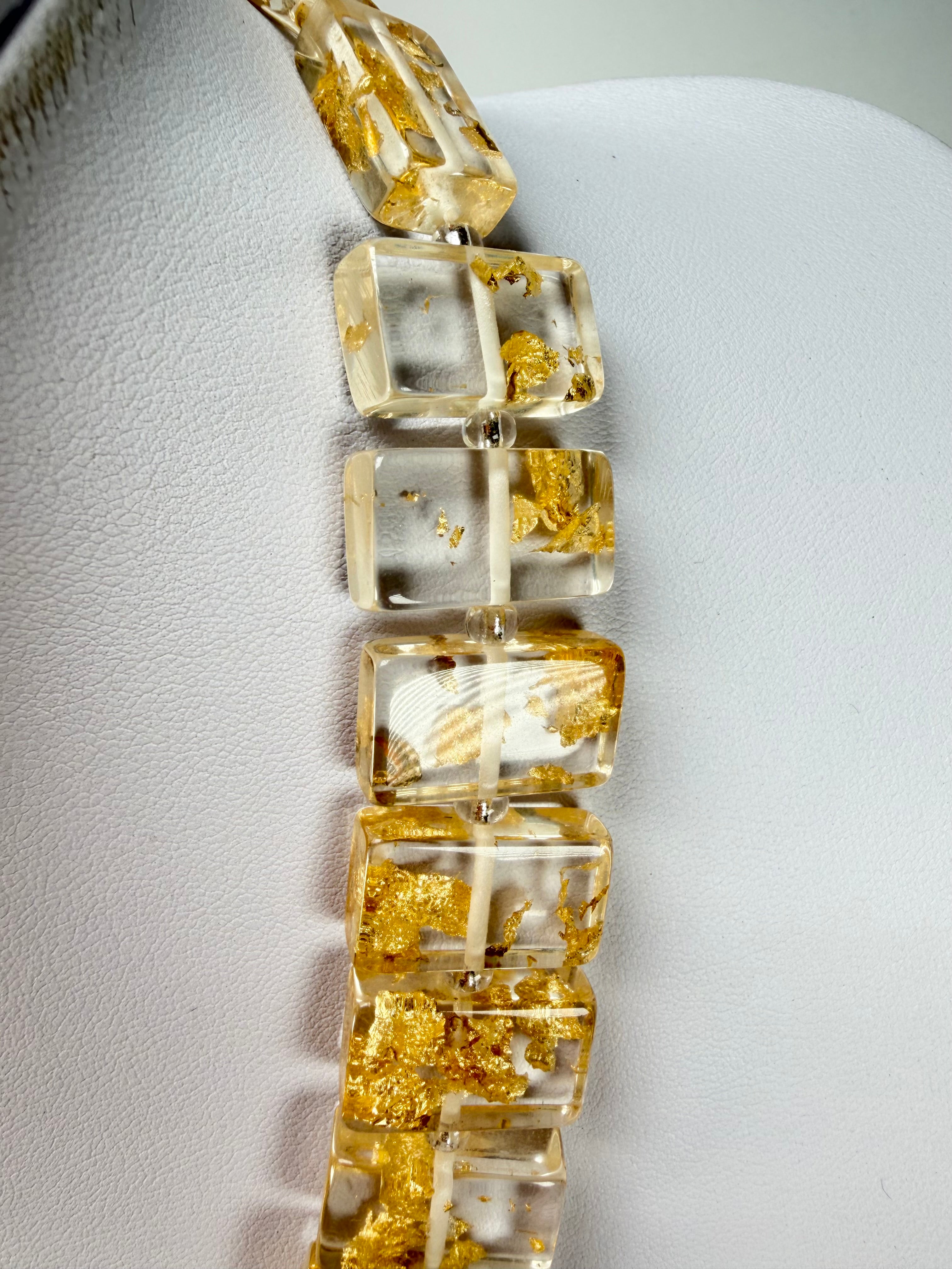 Jackie Brazil "Romeo" Gold Flakes Linked Rectangle Beads Necklace ( N0034 )
