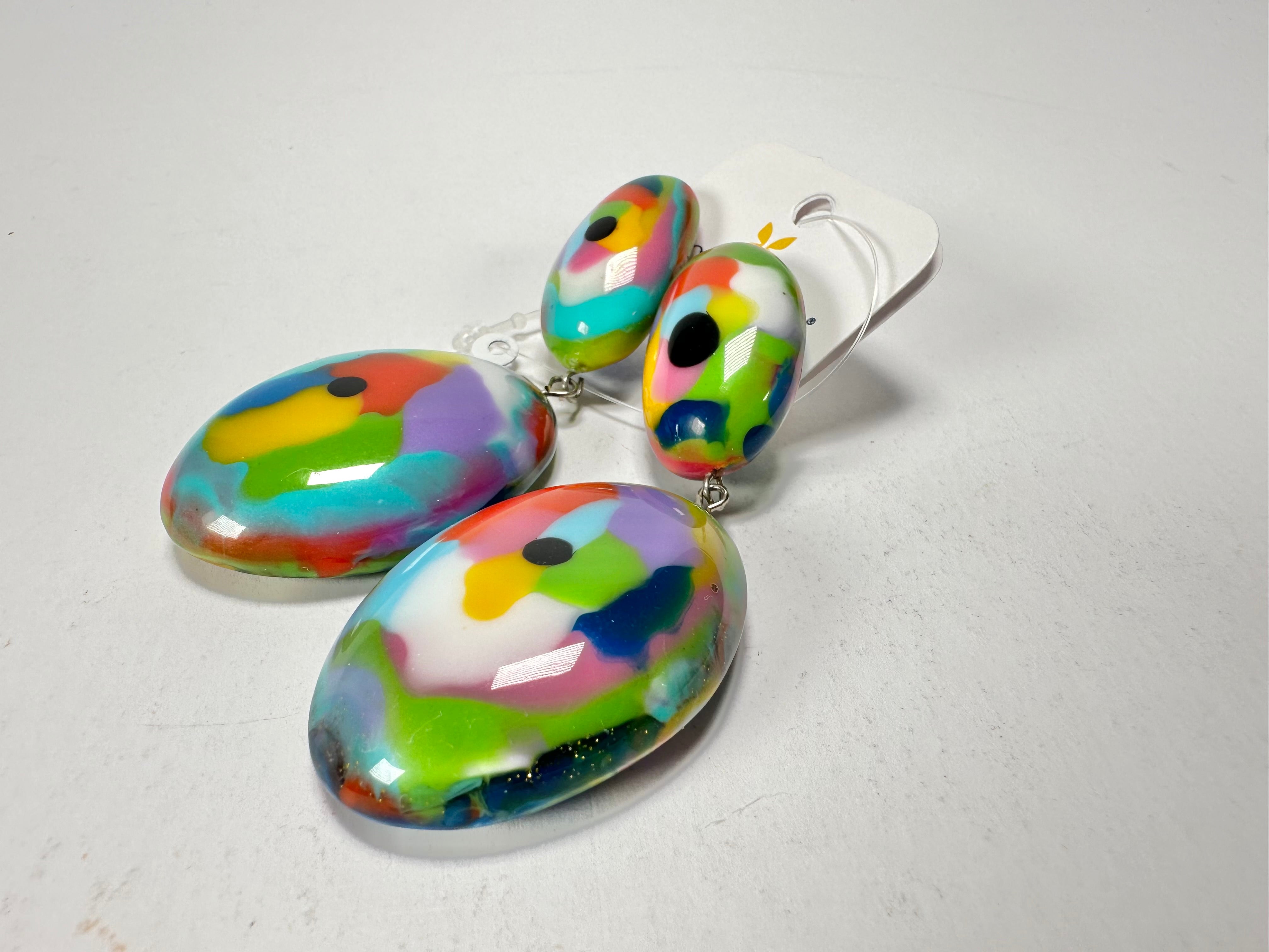 Jackie Brazil "Kandinsky" Medium Riverstone Double Pendant Resin Earrings ( E3900 )