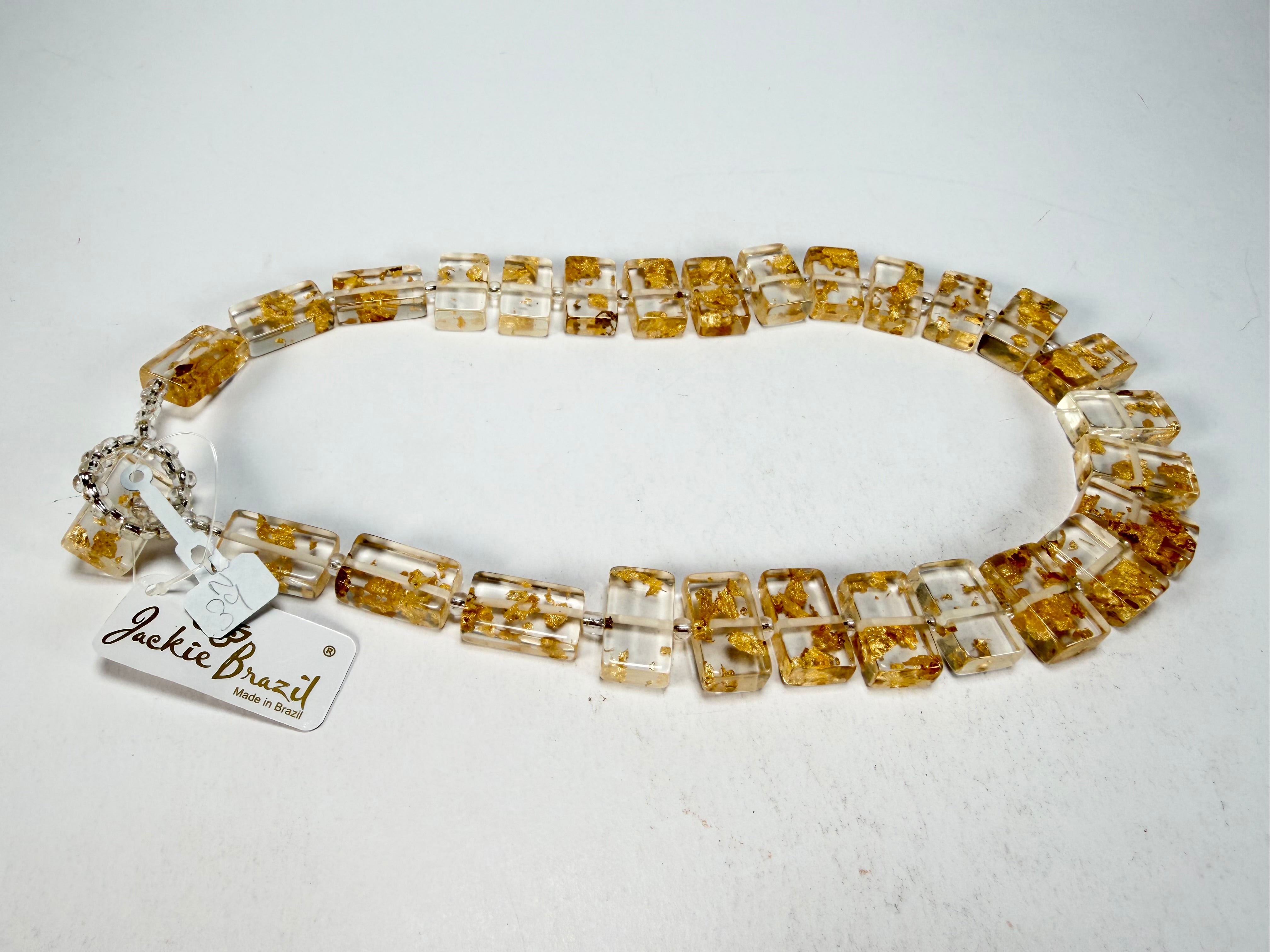 Jackie Brazil "Romeo" Gold Flakes Linked Rectangle Beads Necklace ( N0034 )