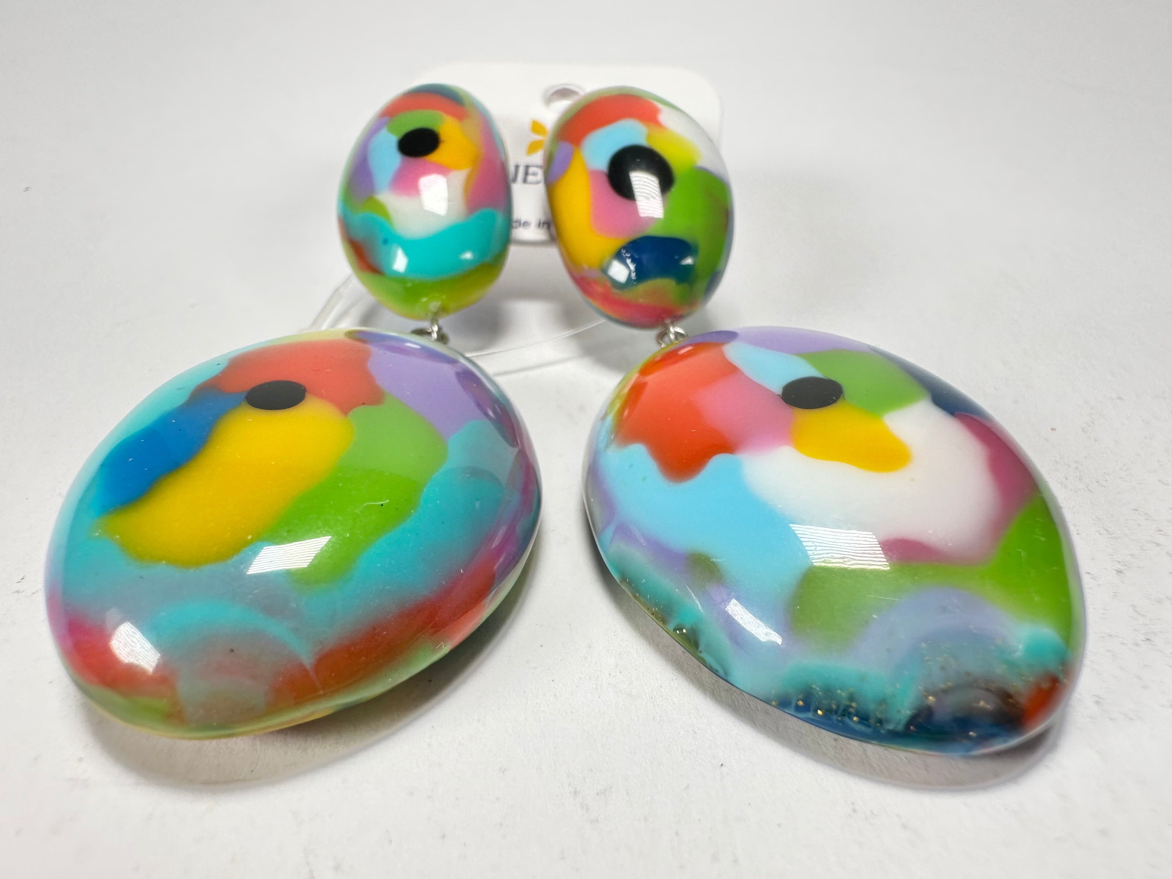Jackie Brazil "Kandinsky" Medium Riverstone Double Pendant Resin Earrings ( E3900 )